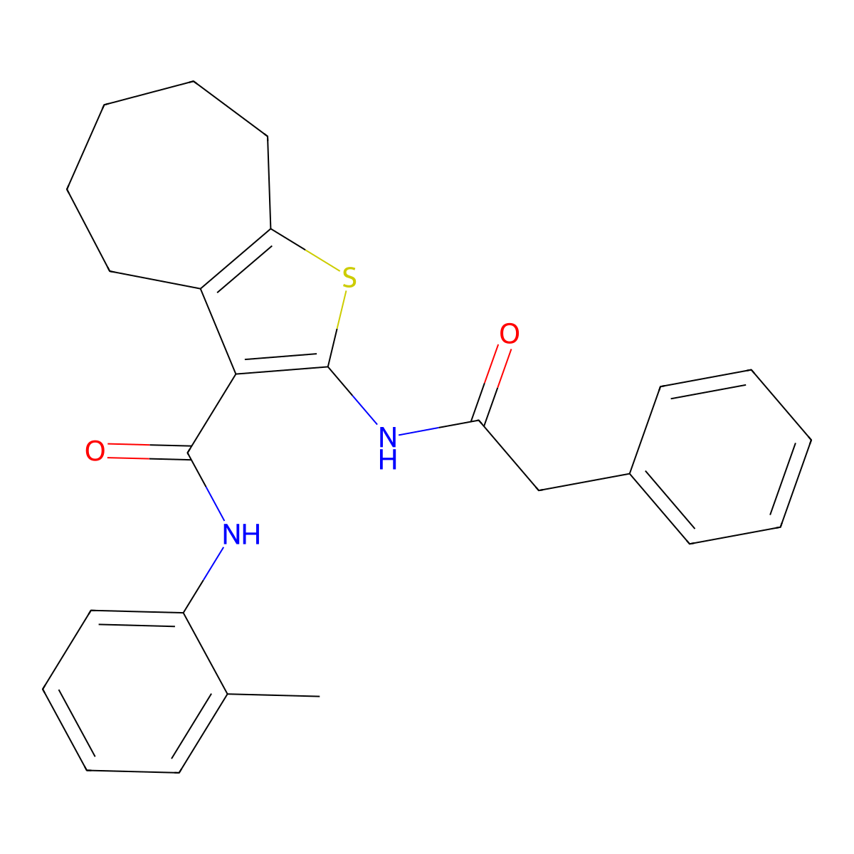 N-(2-methylphenyl)-2-[(2-phenylacetyl)amino]-5,6,7,8-tetrahydro-4H-cyclohepta[b]thiophene-3-carboxamide molecular structure, CAS 329068-33-9