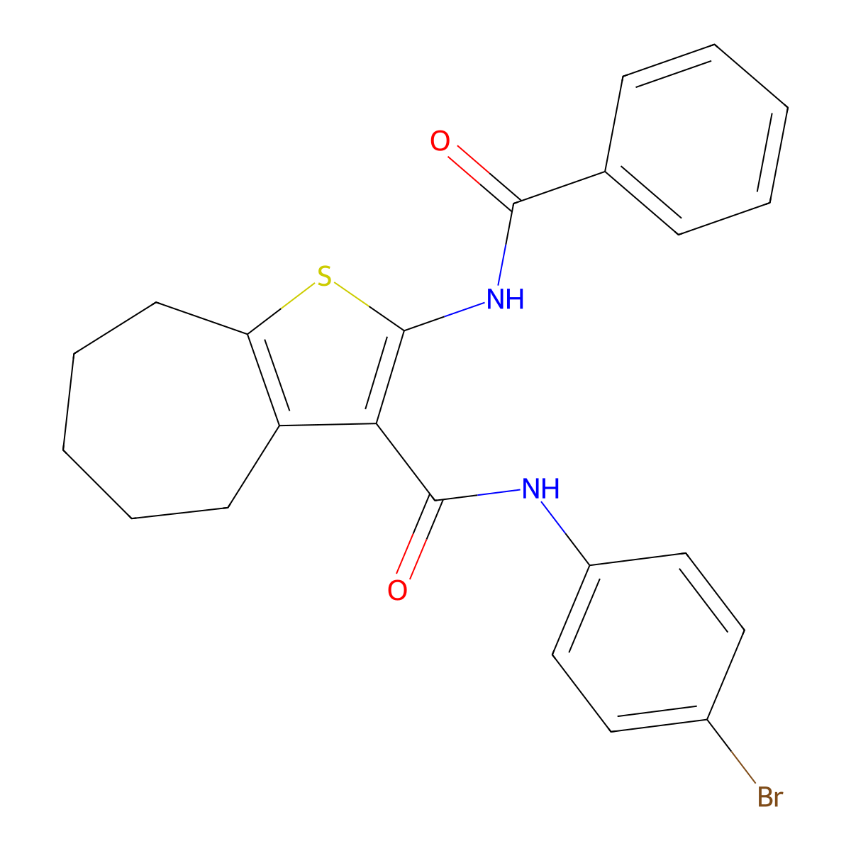2-benzamido-N-(4-bromophenyl)-5,6,7,8-tetrahydro-4H-cyclohepta[b]thiophene-3-carboxamide molecular structure, CAS 329068-36-2