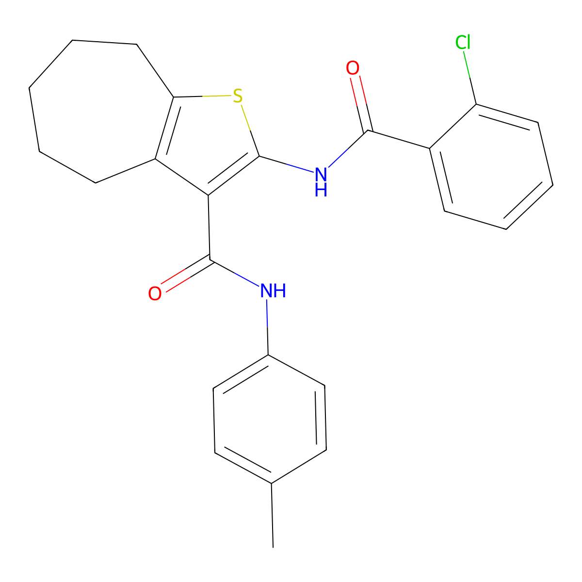 2-[(2-chlorobenzoyl)amino]-N-(4-methylphenyl)-5,6,7,8-tetrahydro-4H-cyclohepta[b]thiophene-3-carboxamide molecular structure, CAS 329068-38-4