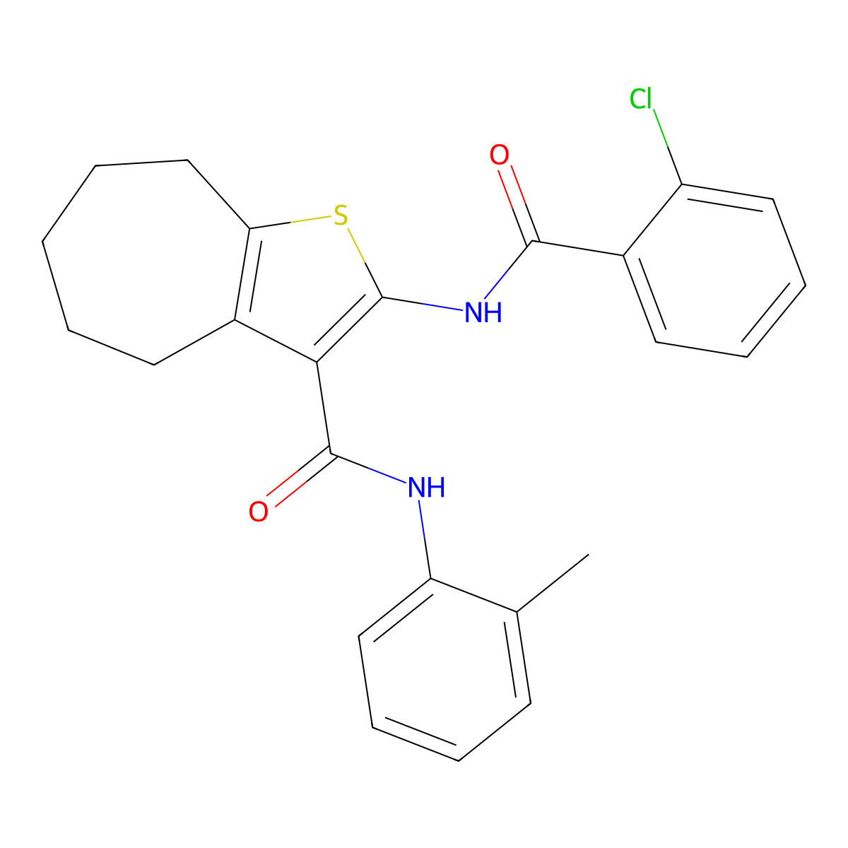 2-[(2-chlorobenzoyl)amino]-N-(2-methylphenyl)-5,6,7,8-tetrahydro-4H-cyclohepta[b]thiophene-3-carboxamide molecular structure, CAS 329068-40-8