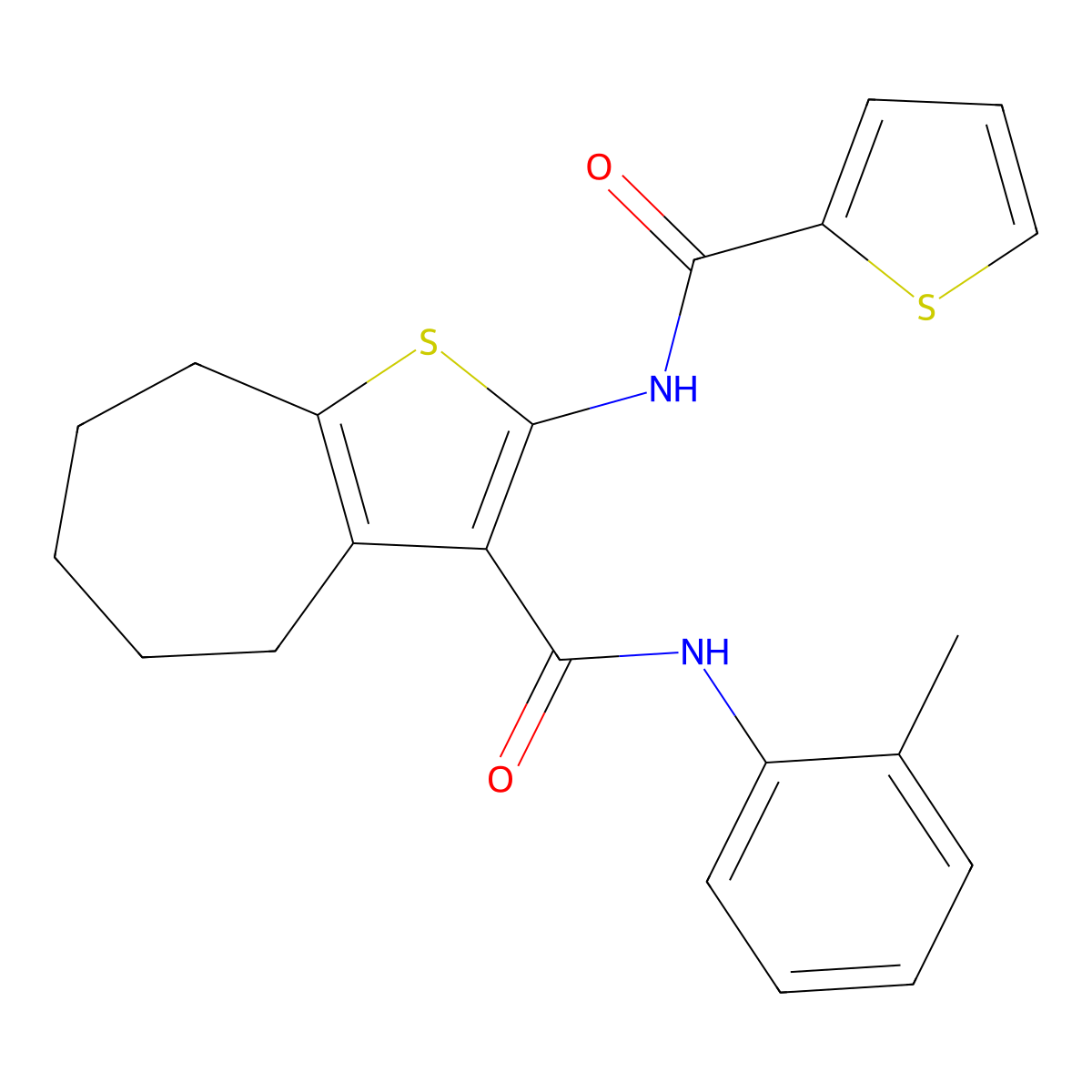 N-(2-methylphenyl)-2-[(thiophen-2-ylcarbonyl)amino]-5,6,7,8-tetrahydro-4H-cyclohepta[b]thiophene-3-carboxamide molecular structure, CAS 329068-41-9