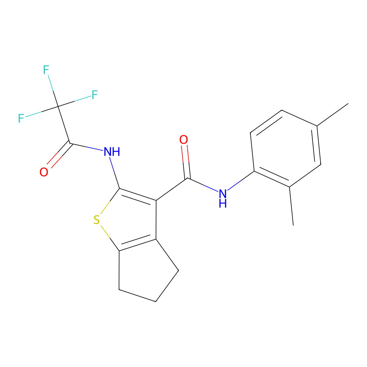 N-(2,4-dimethylphenyl)-2-[(trifluoroacetyl)amino]-5,6-dihydro-4H-cyclopenta[b]thiophene-3-carboxamide molecular structure, CAS 329068-61-3