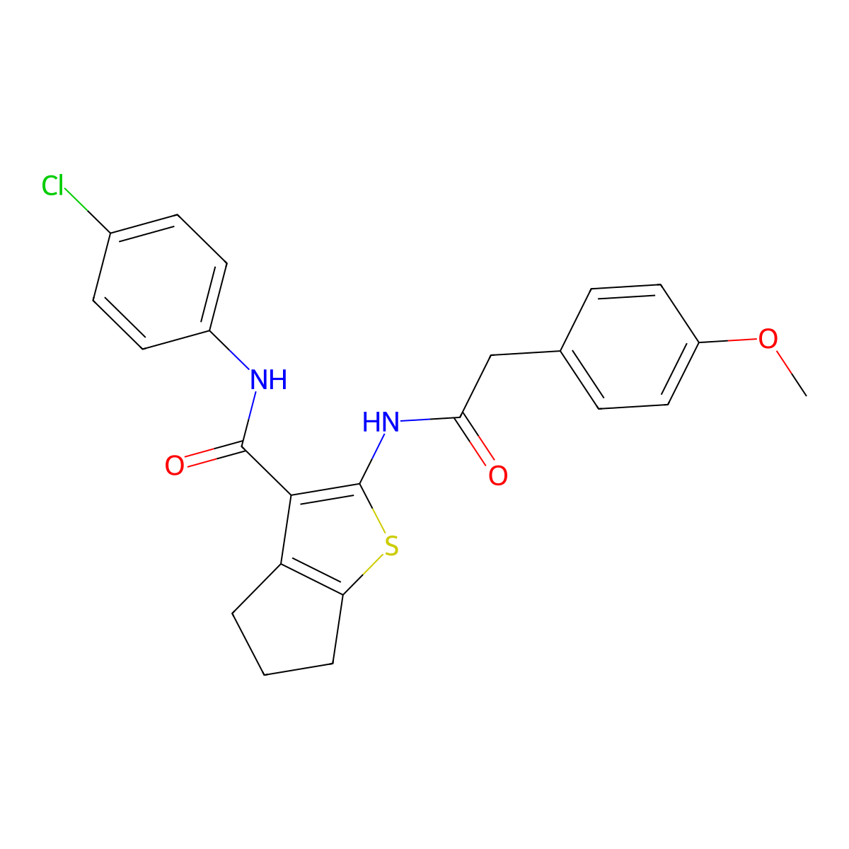N-(4-chlorophenyl)-2-{[(4-methoxyphenyl)acetyl]amino}-5,6-dihydro-4H-cyclopenta[b]thiophene-3-carboxamide molecular structure, CAS 329068-67-9