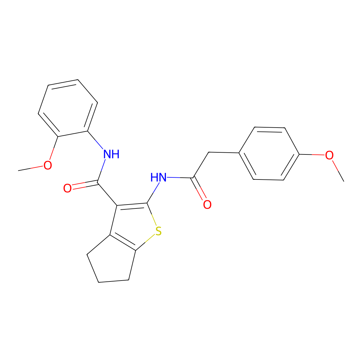N-(2-methoxyphenyl)-2-{[(4-methoxyphenyl)acetyl]amino}-5,6-dihydro-4H-cyclopenta[b]thiophene-3-carboxamide molecular structure, CAS 329068-68-0