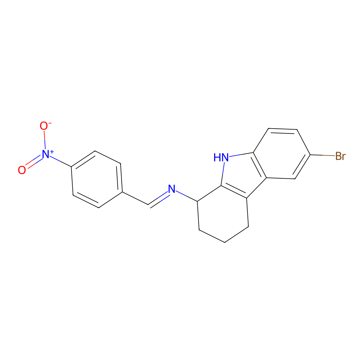 6-bromo-1-({4-nitrobenzylidene}amino)-2,3,4,9-tetrahydro-1H-carbazole molecular structure, CAS 329070-77-1