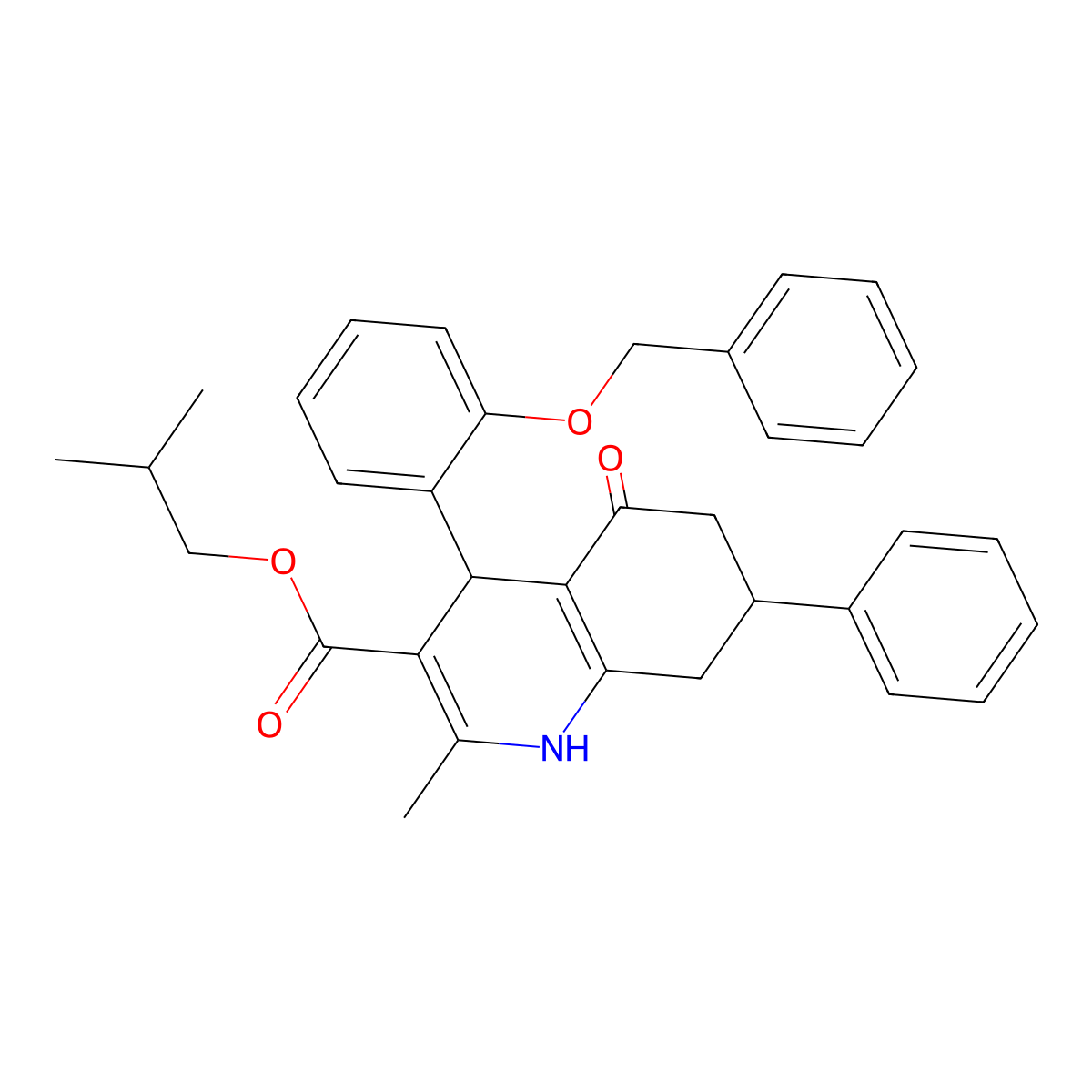 2-Methylpropyl 4-[2-(benzyloxy)phenyl]-2-methyl-5-oxo-7-phenyl-1,4,5,6,7,8-hexahydroquinoline-3-carboxylate molecular structure, CAS 329072-05-1