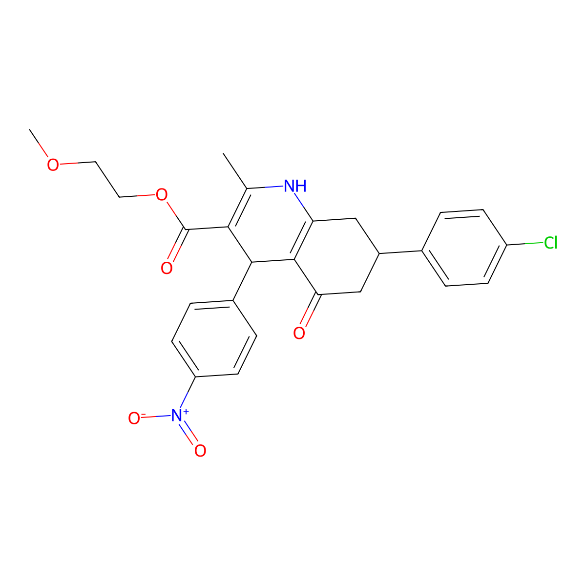2-Methoxyethyl 7-(4-chlorophenyl)-2-methyl-4-(4-nitrophenyl)-5-oxo-1,4,5,6,7,8-hexahydroquinoline-3-carboxylate molecular structure, CAS 329072-11-9