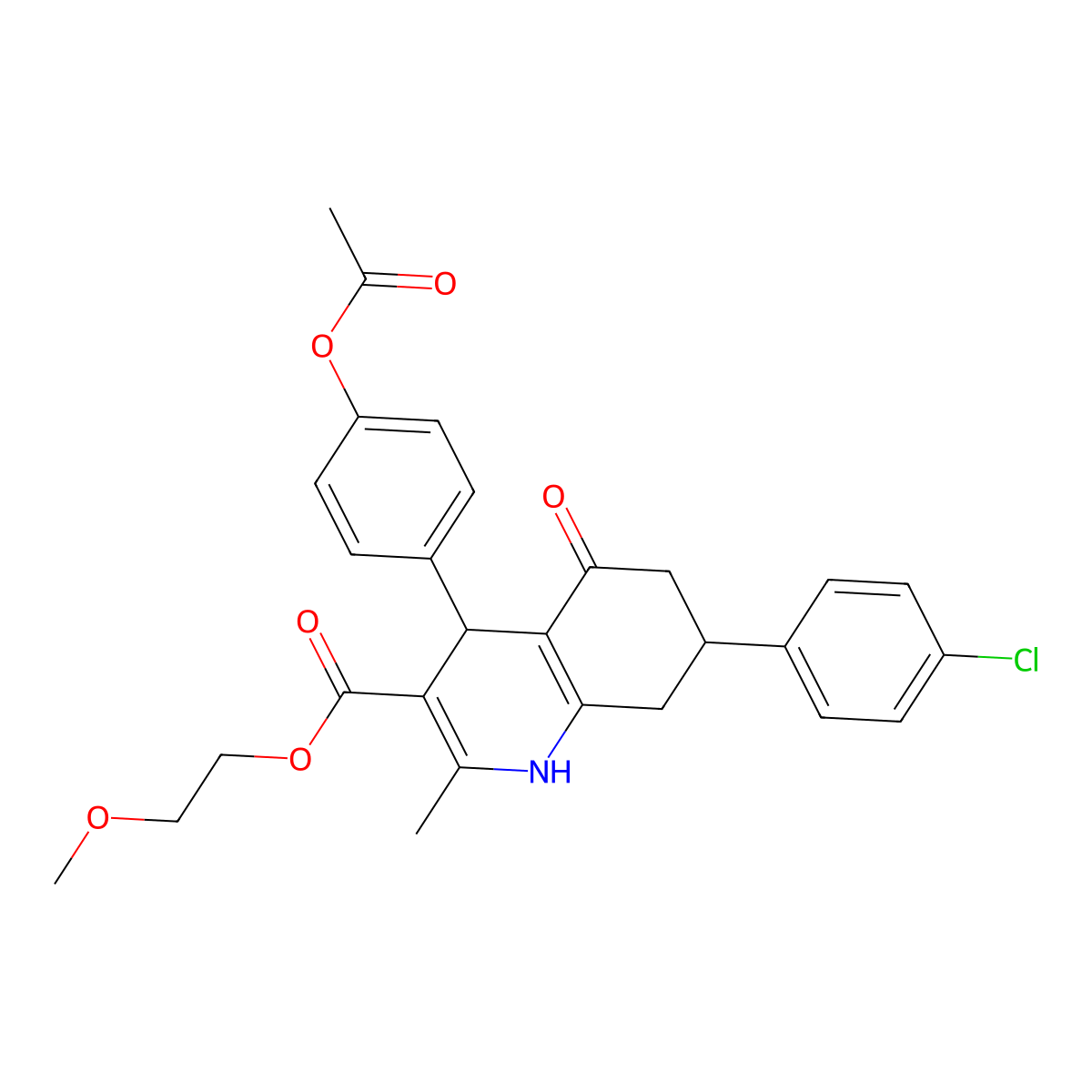 2-Methoxyethyl 4-[4-(acetyloxy)phenyl]-7-(4-chlorophenyl)-2-methyl-5-oxo-1,4,5,6,7,8-hexahydroquinoline-3-carboxylate molecular structure, CAS 329072-12-0