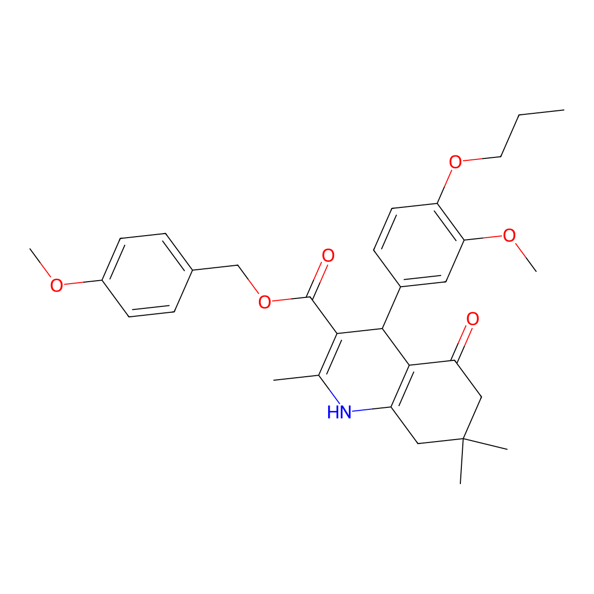 (4-Methoxyphenyl)methyl 4-(3-methoxy-4-propoxyphenyl)-2,7,7-trimethyl-5-oxo-1,4,6,8-tetrahydroquinoline-3-carboxylate molecular structure, CAS 329072-24-4