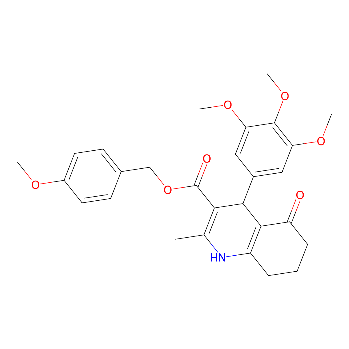 (4-methoxyphenyl)methyl 2-methyl-5-oxo-4-(3,4,5-trimethoxyphenyl)-4,6,7,8-tetrahydro-1H-quinoline-3-carboxylate molecular structure, CAS 329072-28-8