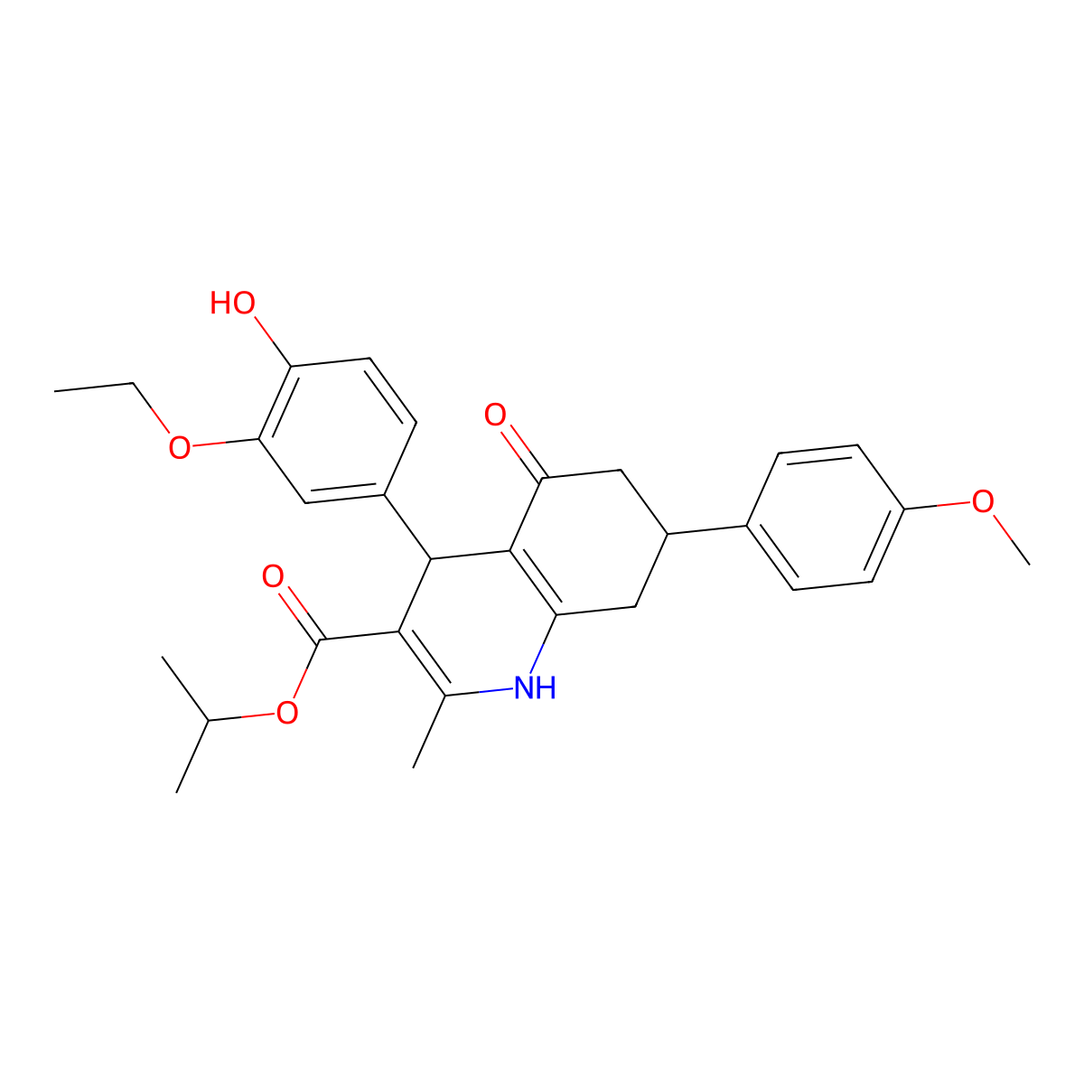 Isopropyl 4-(3-ethoxy-4-hydroxyphenyl)-7-(4-methoxyphenyl)-2-methyl-5-oxo-1,4,5,6,7,8-hexahydro-3-quinolinecarboxylate molecular structure, CAS 329072-29-9