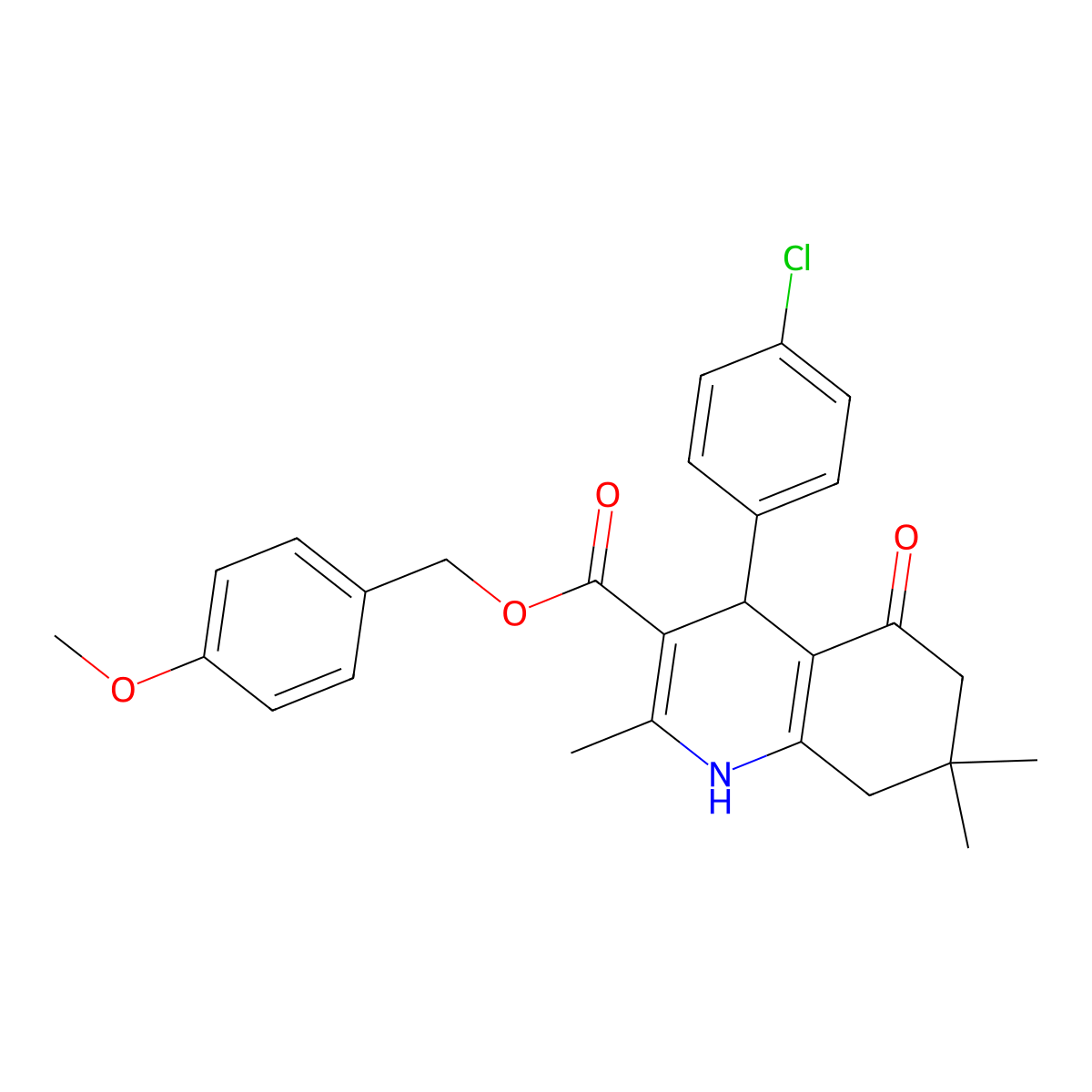 4-Methoxybenzyl 4-(4-chlorophenyl)-2,7,7-trimethyl-5-oxo-1,4,5,6,7,8-hexahydroquinoline-3-carboxylate molecular structure, CAS 329072-30-2