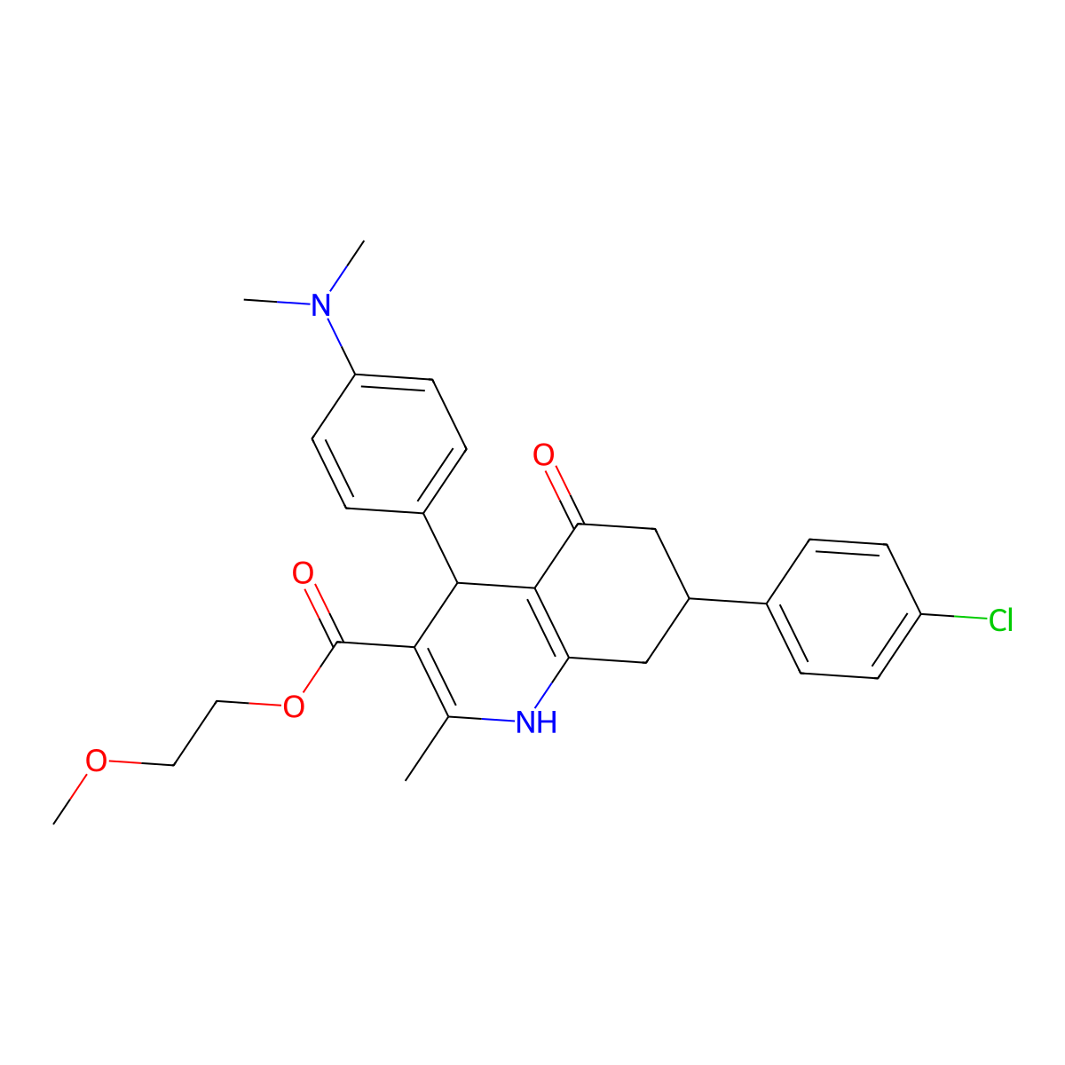 2-Methoxyethyl 7-(4-chlorophenyl)-4-[4-(dimethylamino)phenyl]-2-methyl-5-oxo-1,4,5,6,7,8-hexahydroquinoline-3-carboxylate molecular structure, CAS 329072-37-9