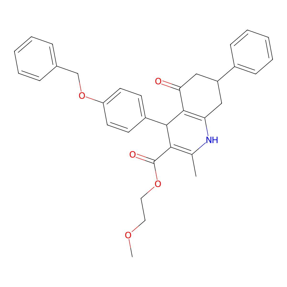 2-Methoxyethyl 4-[4-(benzyloxy)phenyl]-2-methyl-5-oxo-7-phenyl-1,4,5,6,7,8-hexahydroquinoline-3-carboxylate molecular structure, CAS 329072-41-5