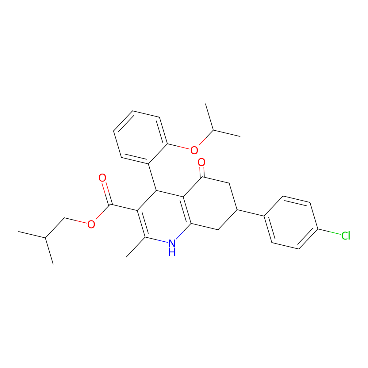 2-Methylpropyl 7-(4-chlorophenyl)-2-methyl-5-oxo-4-[2-(propan-2-yloxy)phenyl]-1,4,5,6,7,8-hexahydroquinoline-3-carboxylate molecular structure, CAS 329072-42-6