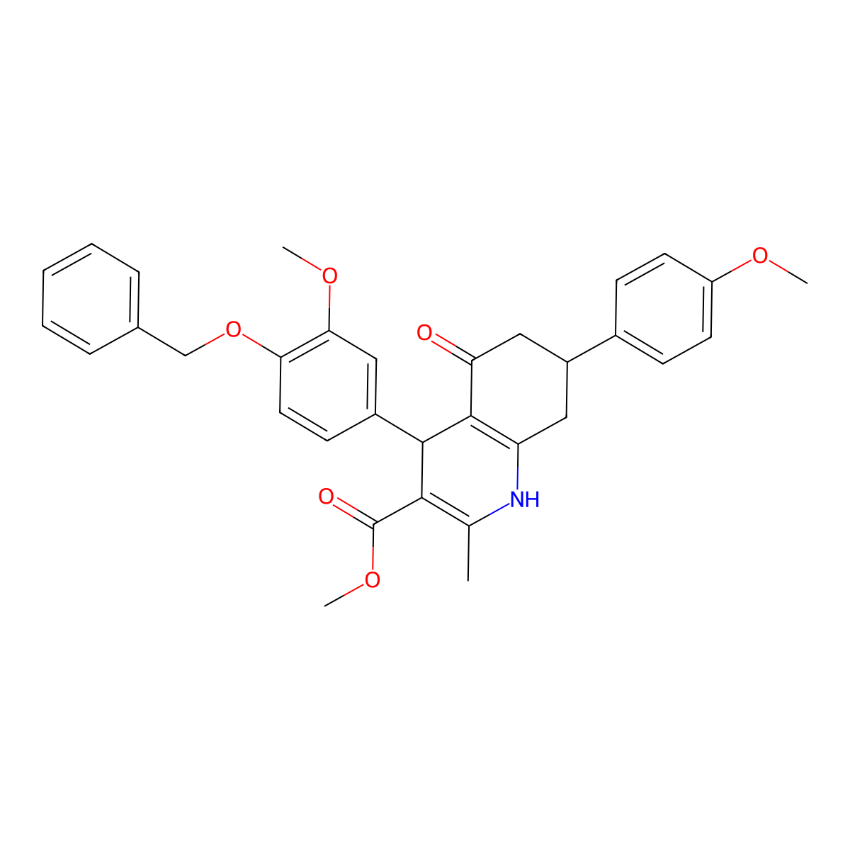 Methyl 4-[4-(benzyloxy)-3-methoxyphenyl]-7-(4-methoxyphenyl)-2-methyl-5-oxo-1,4,5,6,7,8-hexahydroquinoline-3-carboxylate molecular structure, CAS 329072-49-3