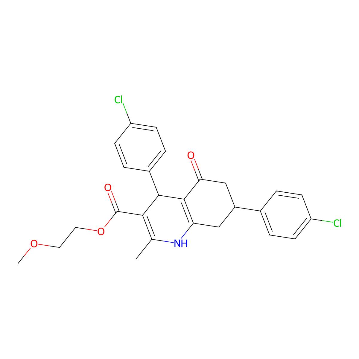 2-Methoxyethyl 4,7-bis(4-chlorophenyl)-2-methyl-5-oxo-1,4,5,6,7,8-hexahydroquinoline-3-carboxylate molecular structure, CAS 329072-50-6