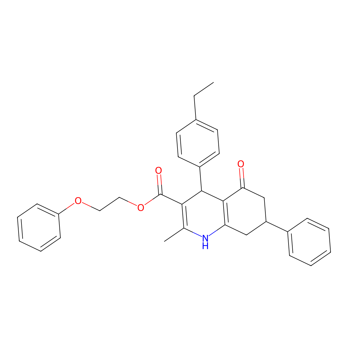 2-Phenoxyethyl 4-(4-ethylphenyl)-2-methyl-5-oxo-7-phenyl-1,4,5,6,7,8-hexahydroquinoline-3-carboxylate molecular structure, CAS 329072-62-0