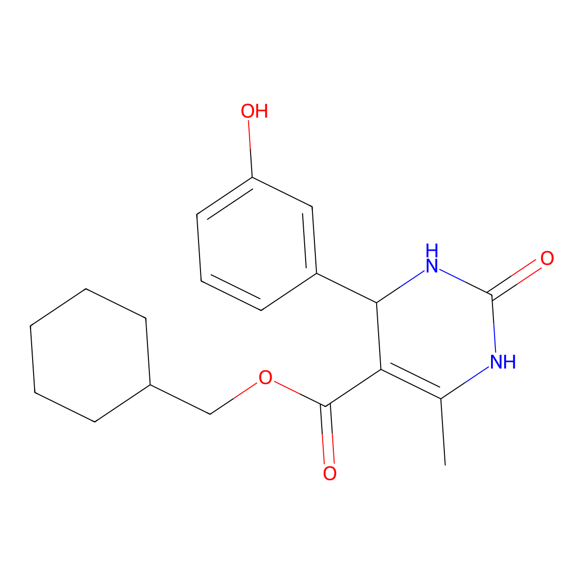 Cyclohexylmethyl 4-(3-hydroxyphenyl)-6-methyl-2-oxo-1,2,3,4-tetrahydropyrimidine-5-carboxylate molecular structure, CAS 329072-63-1