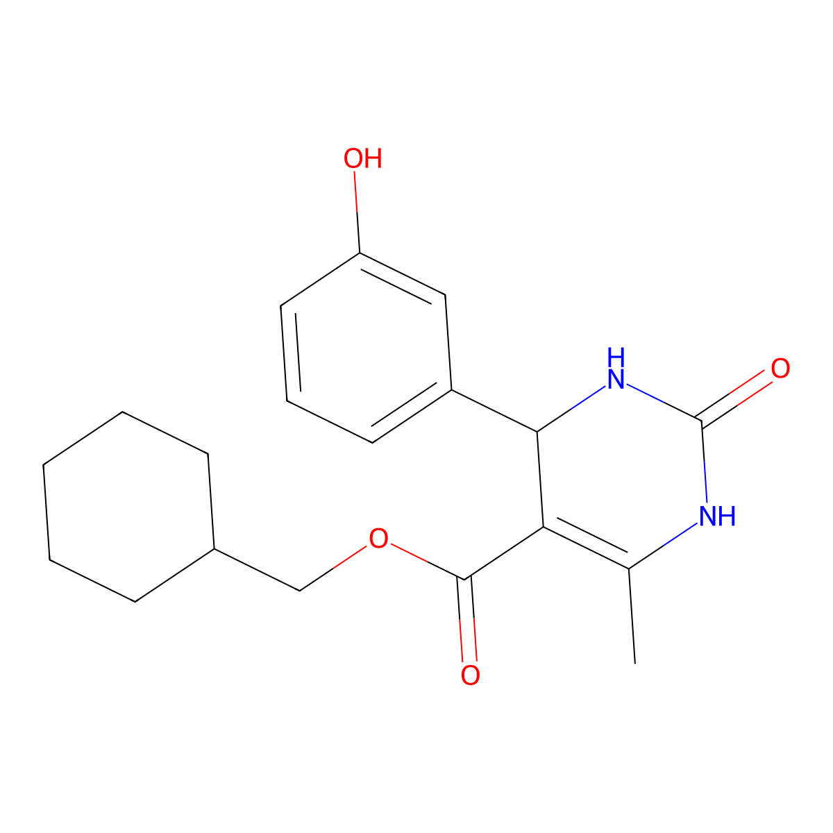 Cyclohexylmethyl 4-(3-hydroxyphenyl)-6-methyl-2-oxo-1,2,3,4-tetrahydropyrimidine-5-carboxylate molecular structure, CAS 329072-63-1