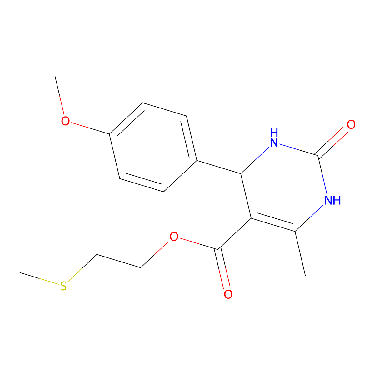2-methylsulfanylethyl 4-(4-methoxyphenyl)-6-methyl-2-oxo-3,4-dihydro-1H-pyrimidine-5-carboxylate molecular structure, CAS 329072-70-0