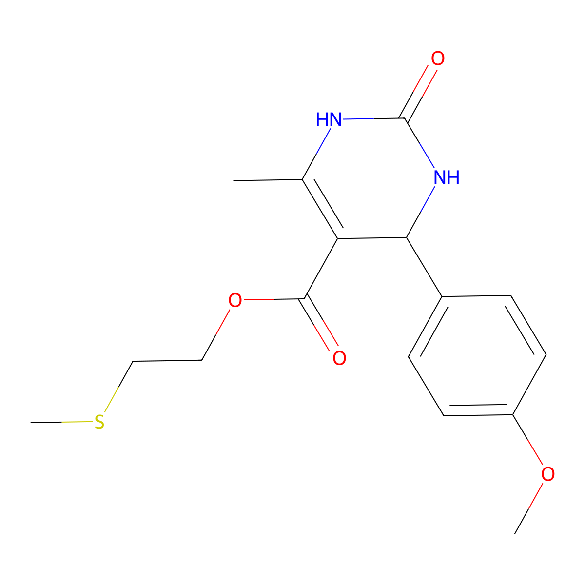 2-methylsulfanylethyl 4-(4-methoxyphenyl)-6-methyl-2-oxo-3,4-dihydro-1H-pyrimidine-5-carboxylate molecular structure, CAS 329072-70-0