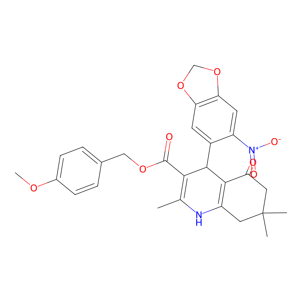 4-Methoxybenzyl 2,7,7-trimethyl-4-(6-nitro-1,3-benzodioxol-5-yl)-5-oxo-1,4,5,6,7,8-hexahydroquinoline-3-carboxylate molecular structure, CAS 329072-81-3