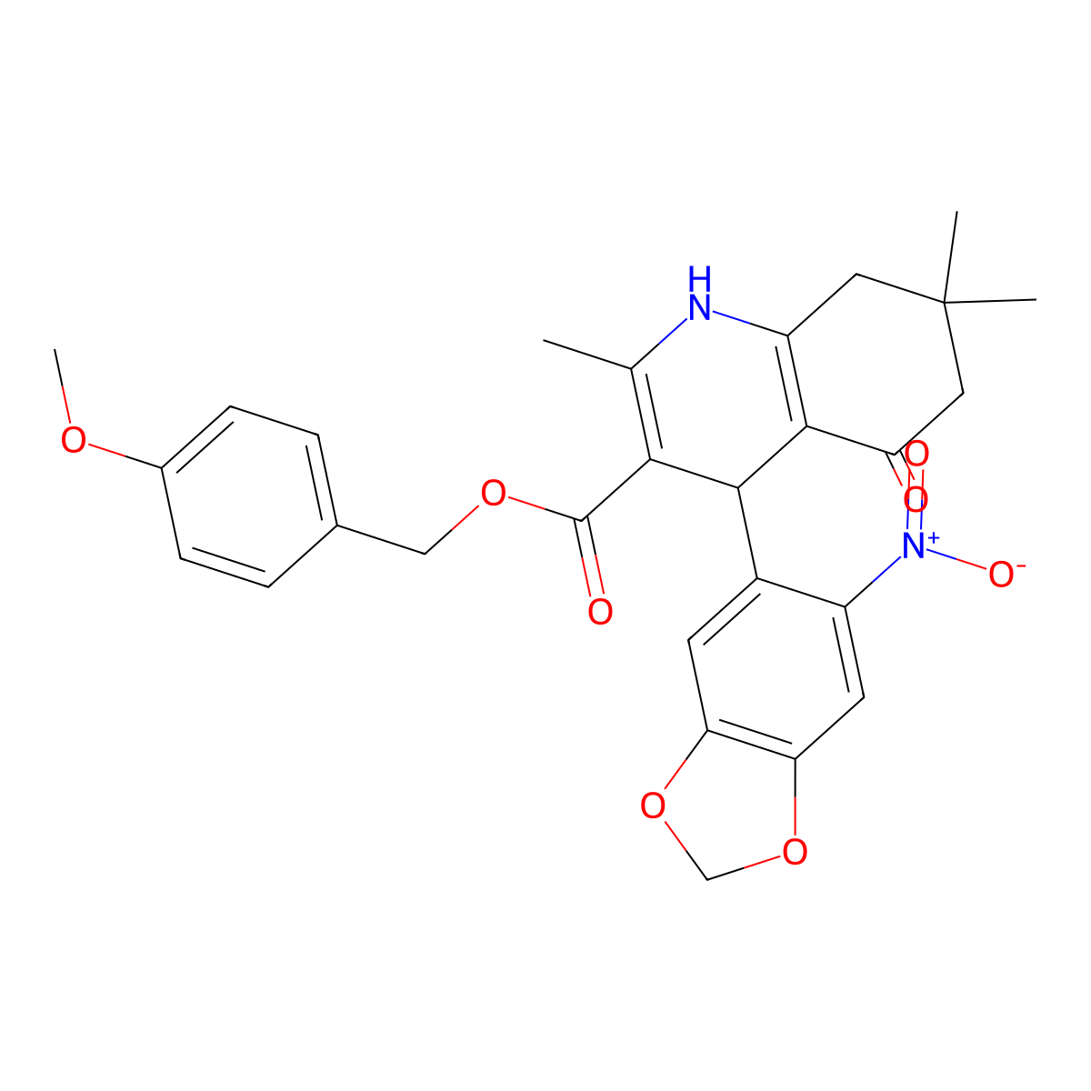 4-Methoxybenzyl 2,7,7-trimethyl-4-(6-nitro-1,3-benzodioxol-5-yl)-5-oxo-1,4,5,6,7,8-hexahydroquinoline-3-carboxylate molecular structure, CAS 329072-81-3