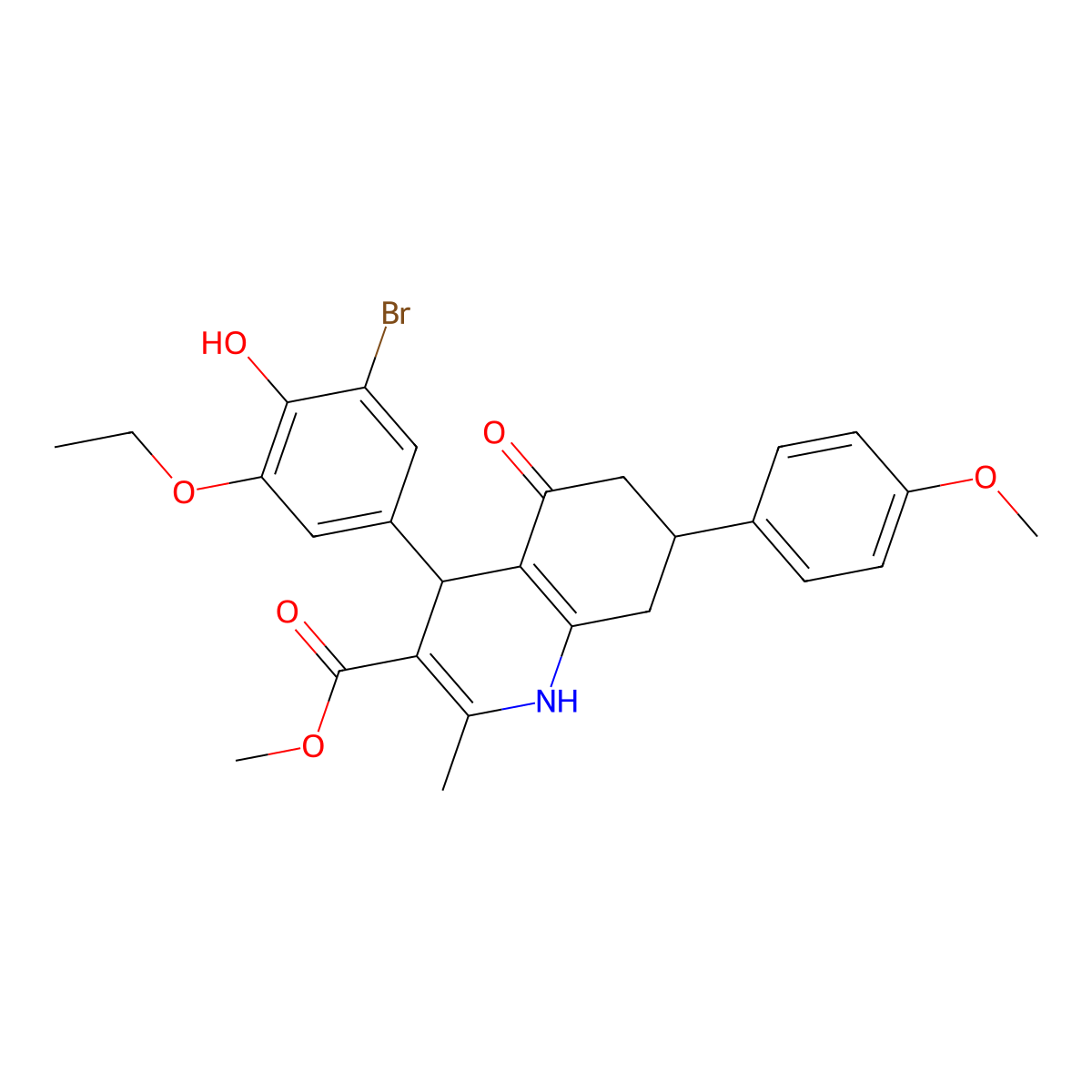 Methyl 4-(3-bromo-5-ethoxy-4-hydroxyphenyl)-7-(4-methoxyphenyl)-2-methyl-5-oxo-1,4,5,6,7,8-hexahydroquinoline-3-carboxylate molecular structure, CAS 329072-86-8