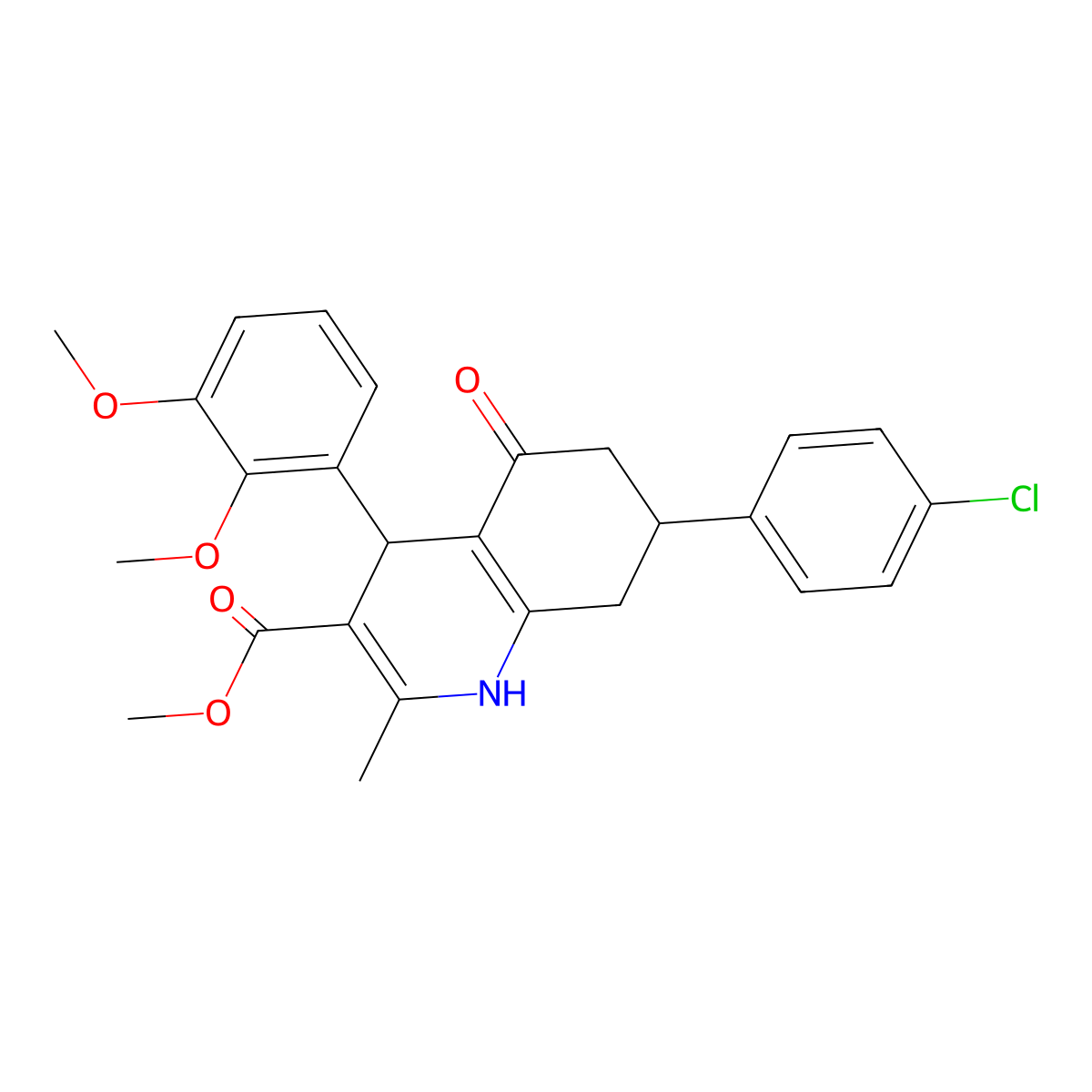 Methyl 7-(4-chlorophenyl)-4-(2,3-dimethoxyphenyl)-2-methyl-5-oxo-1,4,5,6,7,8-hexahydroquinoline-3-carboxylate molecular structure, CAS 329072-88-0