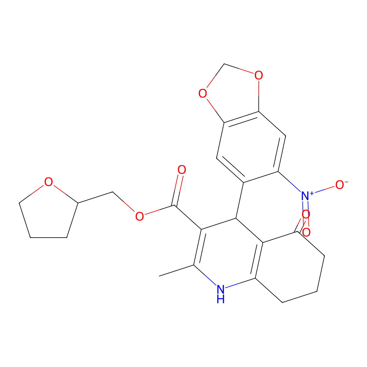 Tetrahydrofuran-2-ylmethyl 2-methyl-4-(6-nitro-1,3-benzodioxol-5-yl)-5-oxo-1,4,5,6,7,8-hexahydroquinoline-3-carboxylate molecular structure, CAS 329072-90-4