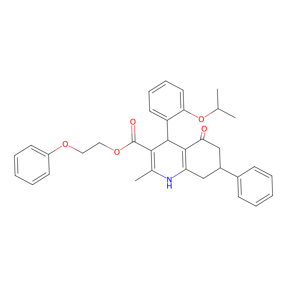 2-Phenoxyethyl 2-methyl-5-oxo-7-phenyl-4-[2-(propan-2-yloxy)phenyl]-1,4,5,6,7,8-hexahydroquinoline-3-carboxylate molecular structure, CAS 329072-96-0