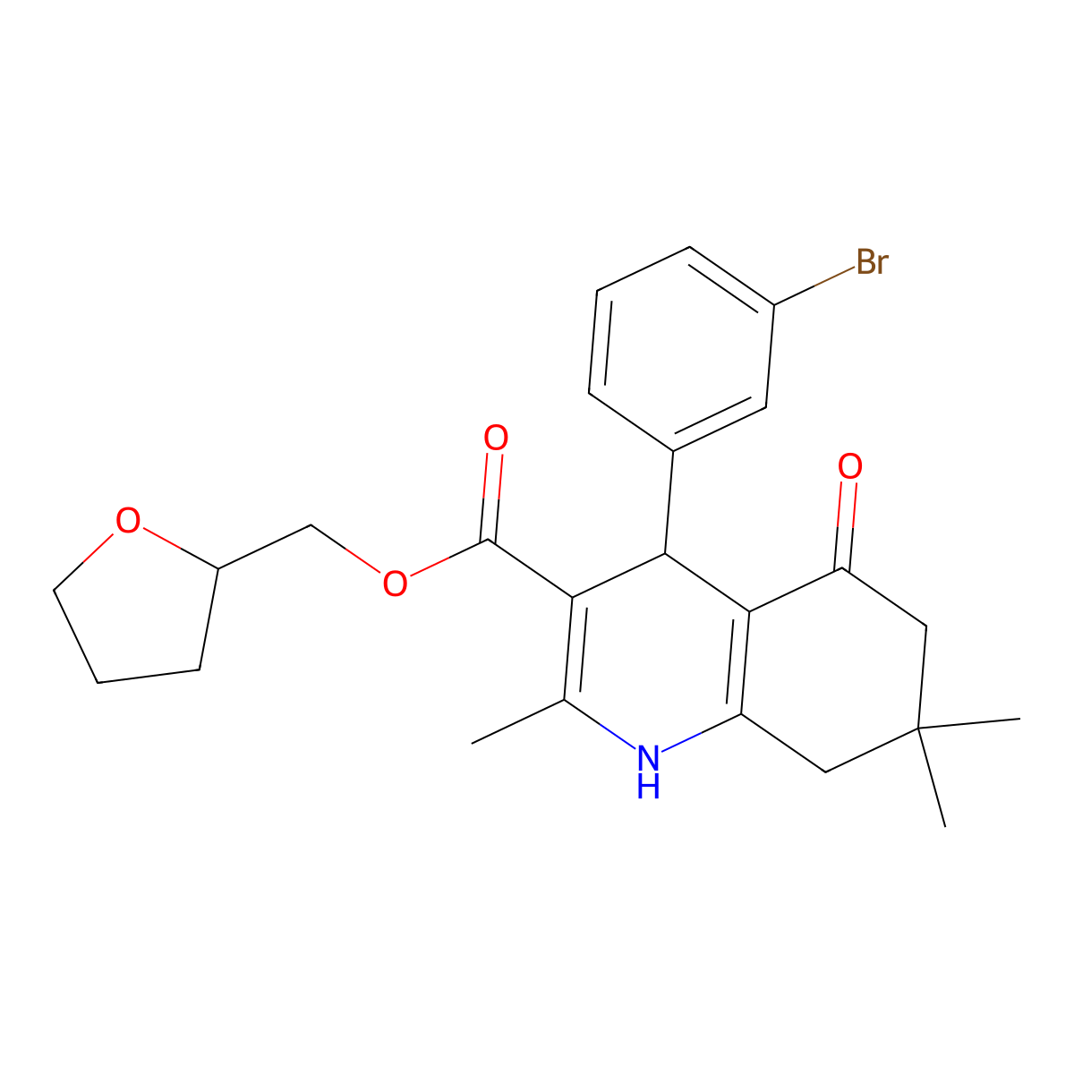 Tetrahydrofuran-2-ylmethyl 4-(3-bromophenyl)-2,7,7-trimethyl-5-oxo-1,4,5,6,7,8-hexahydroquinoline-3-carboxylate molecular structure, CAS 329072-97-1