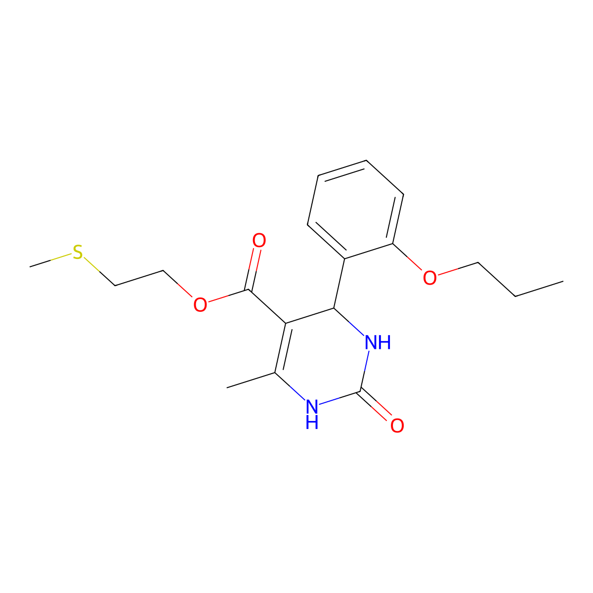 2-(Methylsulfanyl)ethyl 6-methyl-2-oxo-4-(2-propoxyphenyl)-1,2,3,4-tetrahydropyrimidine-5-carboxylate molecular structure, CAS 329073-00-9