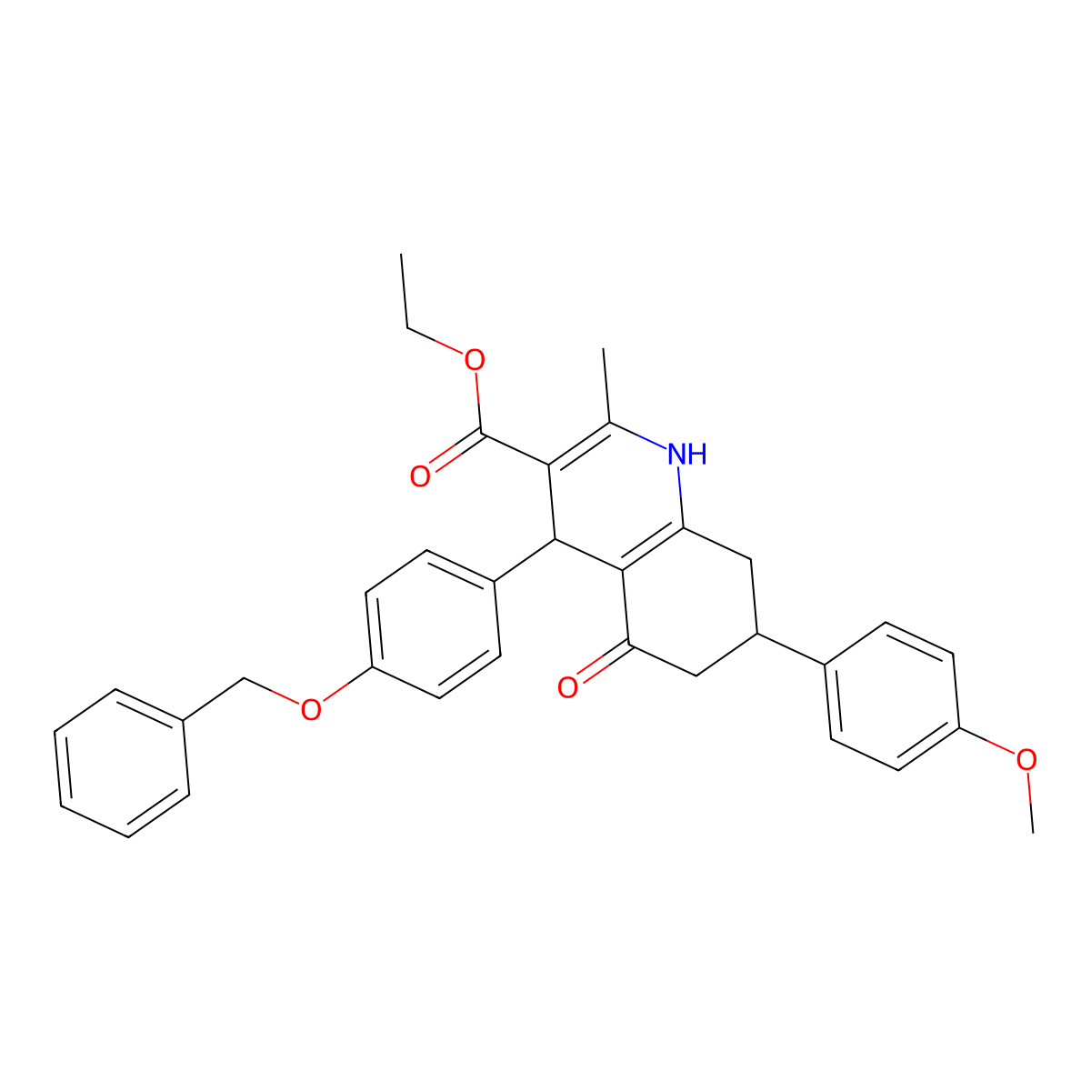 Ethyl 4-[4-(benzyloxy)phenyl]-7-(4-methoxyphenyl)-2-methyl-5-oxo-1,4,5,6,7,8-hexahydroquinoline-3-carboxylate molecular structure, CAS 329073-02-1