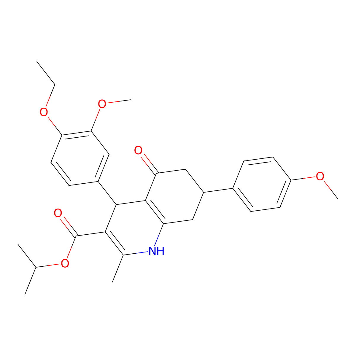 Isopropyl 4-(4-ethoxy-3-methoxyphenyl)-7-(4-methoxyphenyl)-2-methyl-5-oxo-1,4,5,6,7,8-hexahydro-3-quinolinecarboxylate molecular structure, CAS 329073-06-5