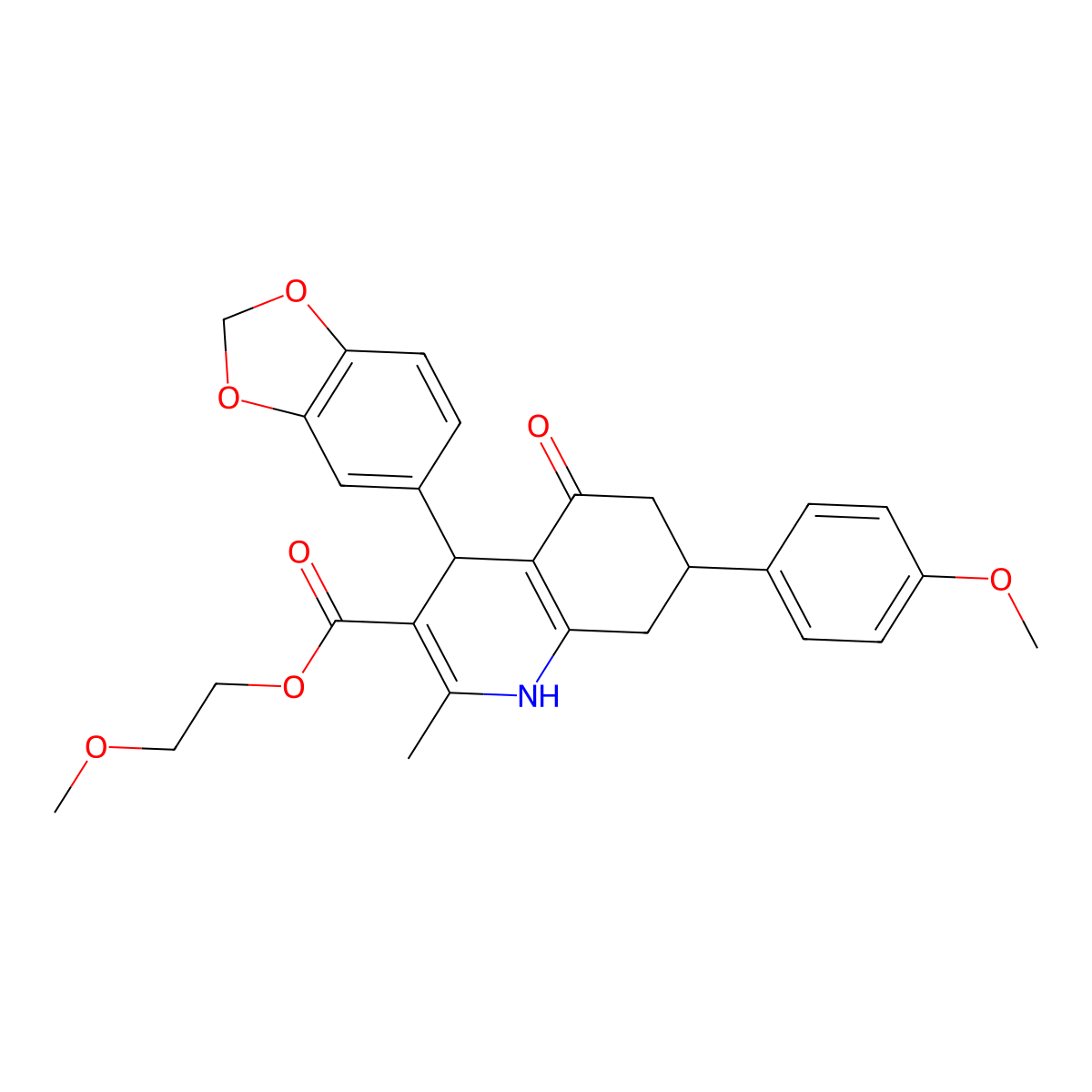 2-Methoxyethyl 4-(1,3-benzodioxol-5-yl)-7-(4-methoxyphenyl)-2-methyl-5-oxo-1,4,5,6,7,8-hexahydroquinoline-3-carboxylate molecular structure, CAS 329073-11-2