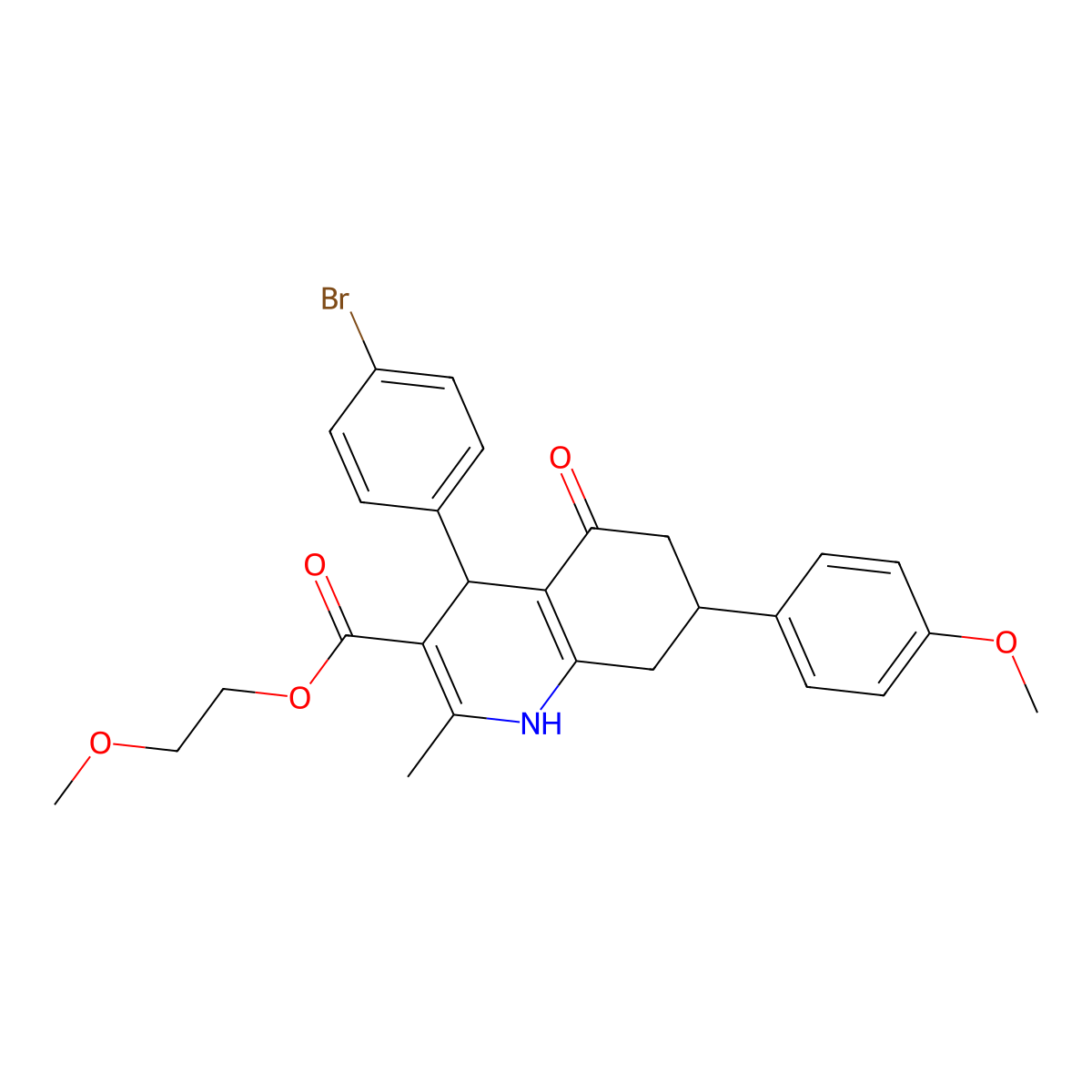 2-Methoxyethyl 4-(4-bromophenyl)-7-(4-methoxyphenyl)-2-methyl-5-oxo-1,4,5,6,7,8-hexahydroquinoline-3-carboxylate molecular structure, CAS 329073-15-6