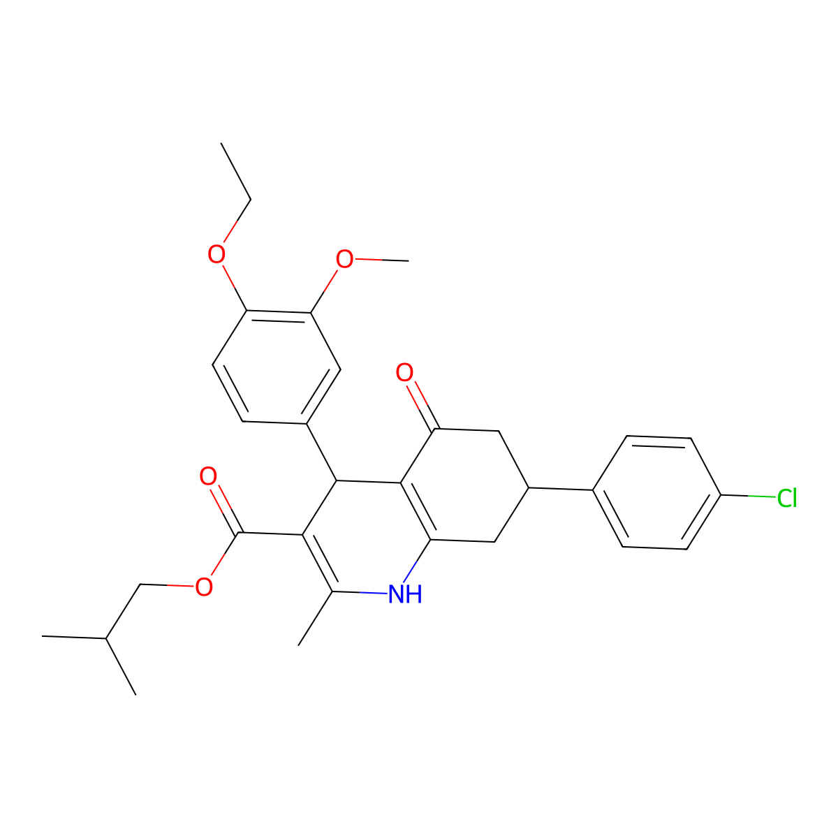 2-Methylpropyl 7-(4-chlorophenyl)-4-(4-ethoxy-3-methoxyphenyl)-2-methyl-5-oxo-1,4,5,6,7,8-hexahydroquinoline-3-carboxylate molecular structure, CAS 329073-26-9