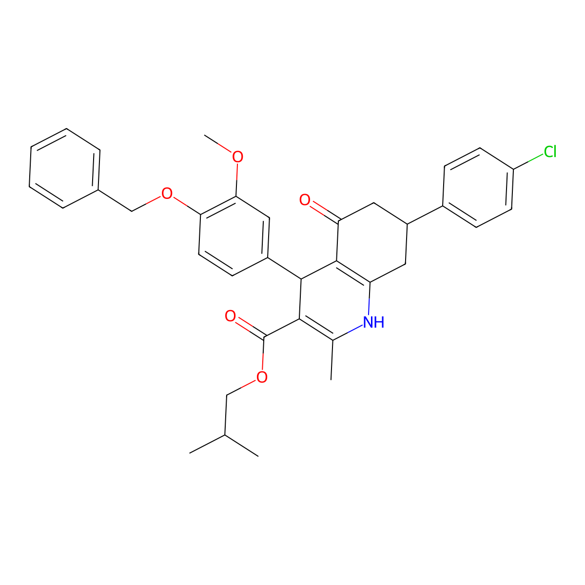 2-Methylpropyl 4-[4-(benzyloxy)-3-methoxyphenyl]-7-(4-chlorophenyl)-2-methyl-5-oxo-1,4,5,6,7,8-hexahydroquinoline-3-carboxylate molecular structure, CAS 329073-28-1