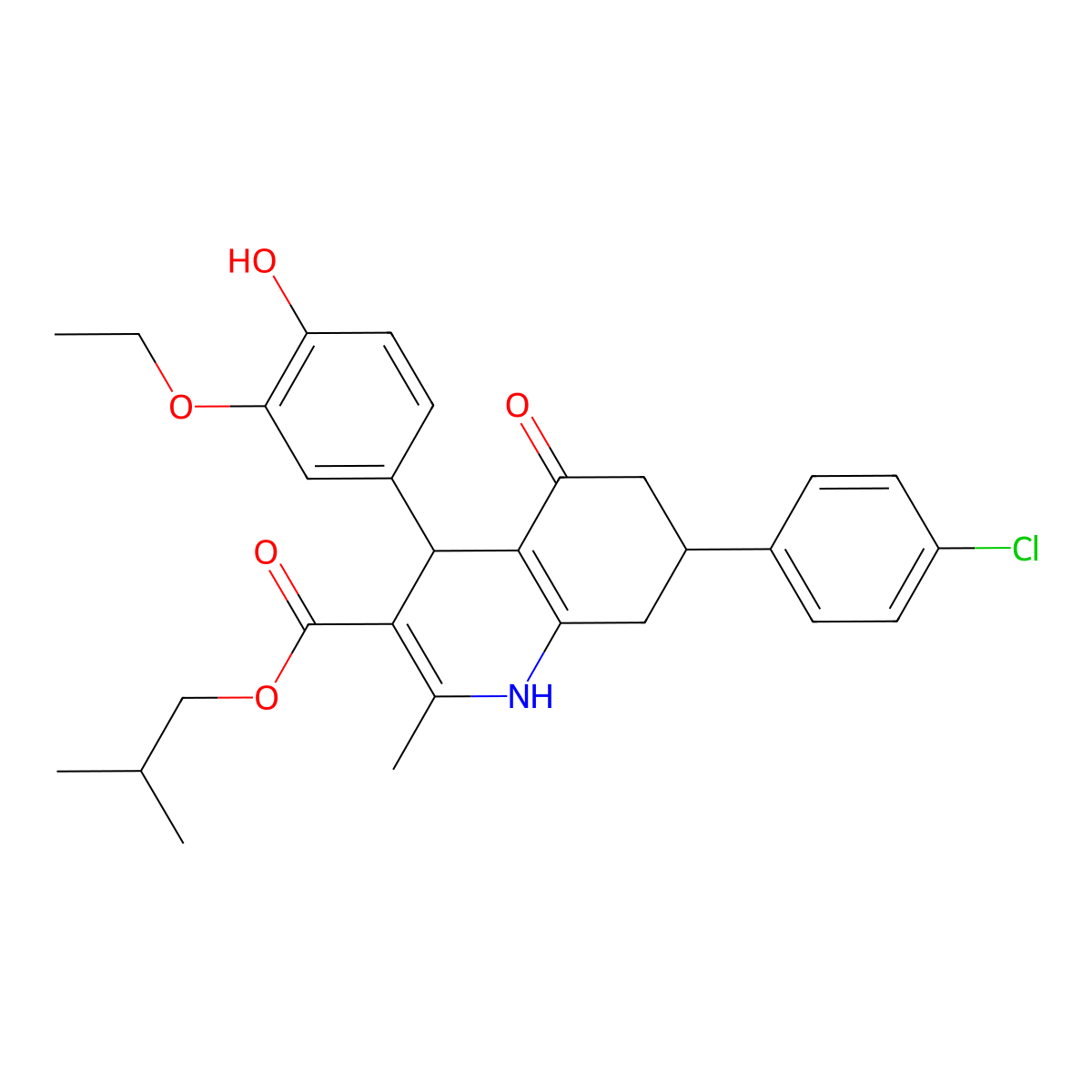 2-Methylpropyl 7-(4-chlorophenyl)-4-(3-ethoxy-4-hydroxyphenyl)-2-methyl-5-oxo-1,4,5,6,7,8-hexahydroquinoline-3-carboxylate molecular structure, CAS 329073-32-7