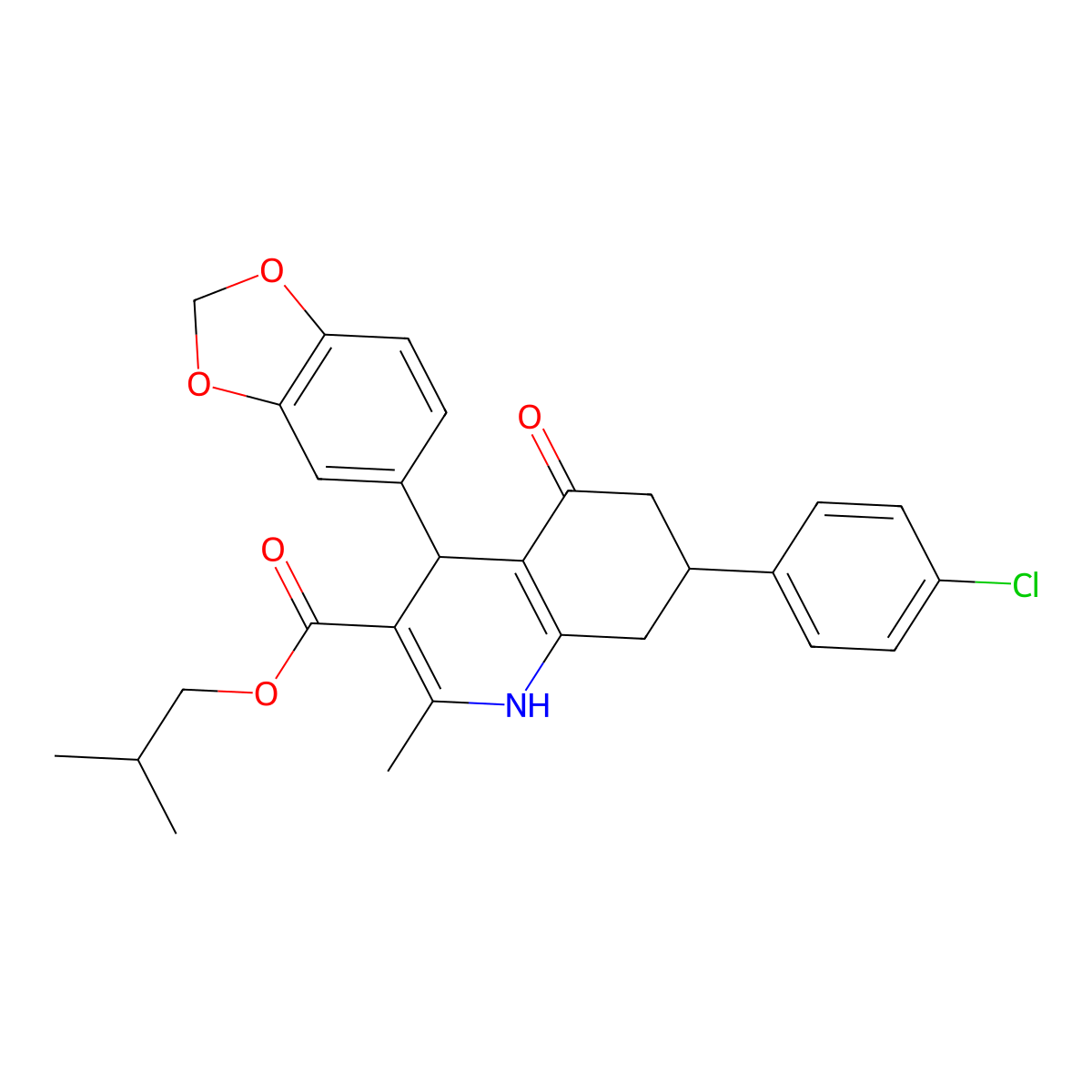 2-Methylpropyl 4-(1,3-benzodioxol-5-yl)-7-(4-chlorophenyl)-2-methyl-5-oxo-1,4,5,6,7,8-hexahydroquinoline-3-carboxylate molecular structure, CAS 329073-37-2