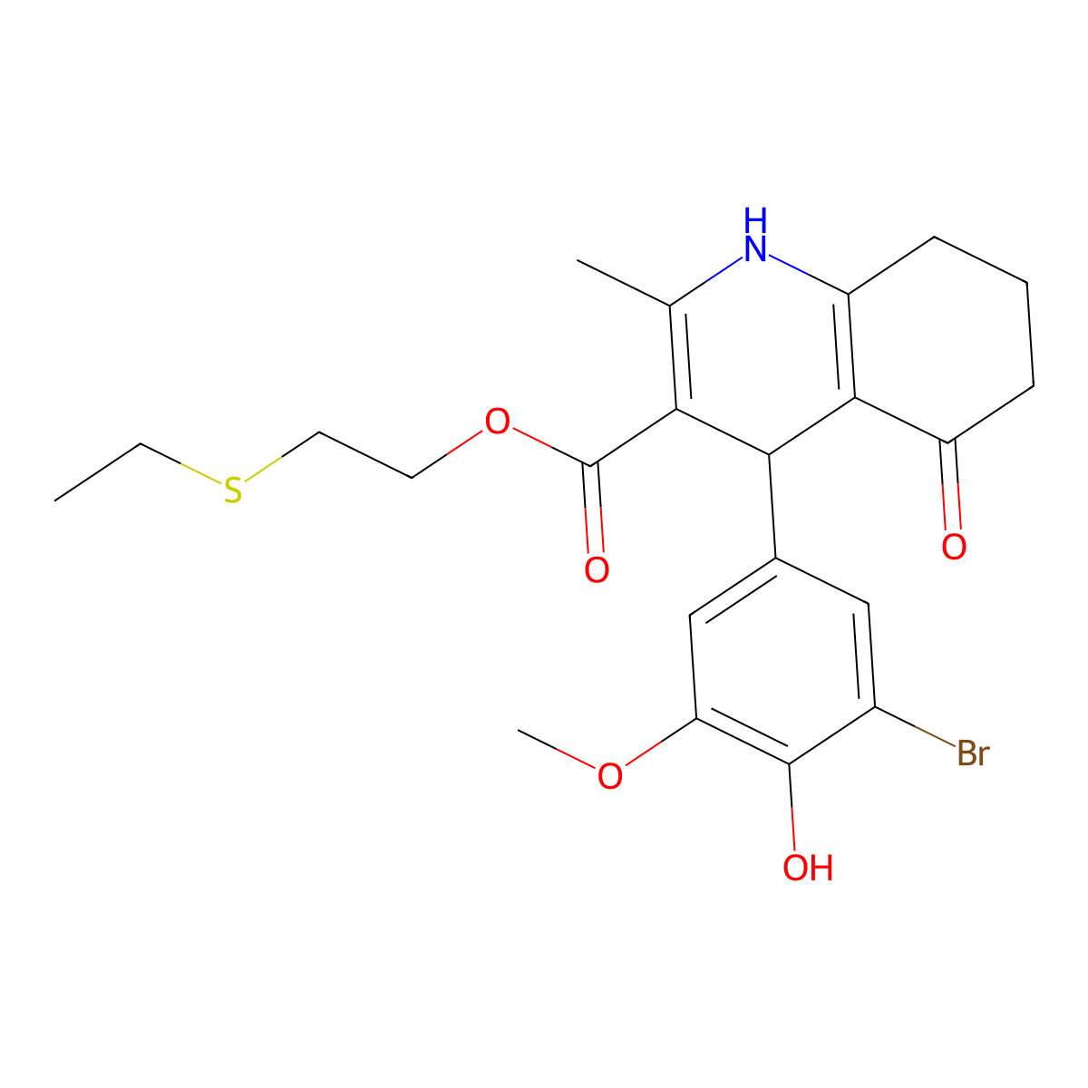 2-(Ethylsulfanyl)ethyl 4-(3-bromo-4-hydroxy-5-methoxyphenyl)-2-methyl-5-oxo-1,4,5,6,7,8-hexahydroquinoline-3-carboxylate molecular structure, CAS 329073-43-0