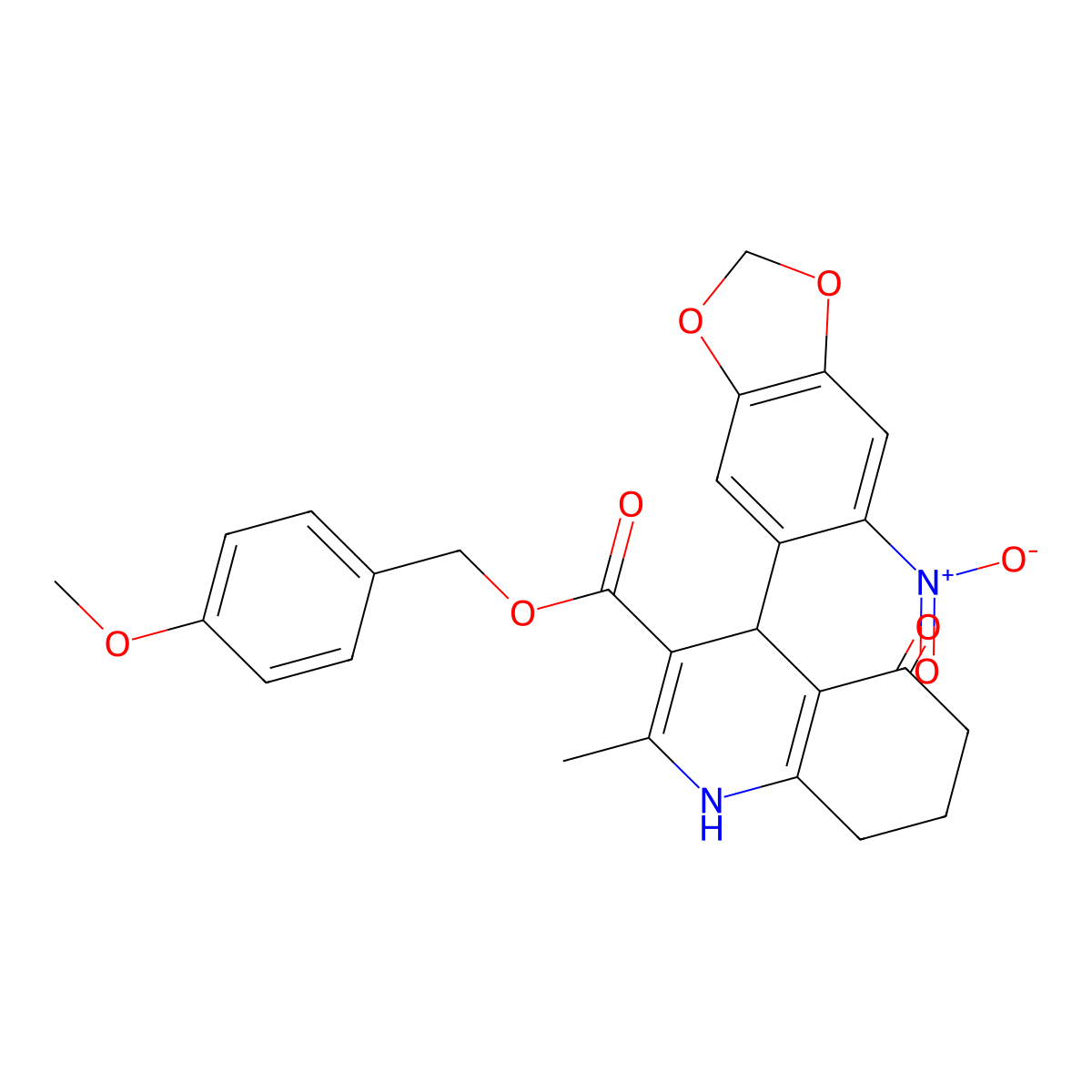 4-Methoxybenzyl 2-methyl-4-(6-nitro-1,3-benzodioxol-5-yl)-5-oxo-1,4,5,6,7,8-hexahydroquinoline-3-carboxylate molecular structure, CAS 329073-44-1