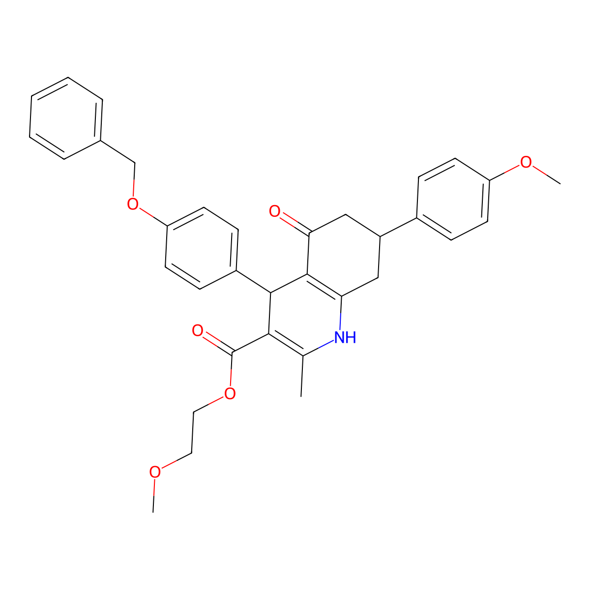 2-Methoxyethyl 4-[4-(benzyloxy)phenyl]-7-(4-methoxyphenyl)-2-methyl-5-oxo-1,4,5,6,7,8-hexahydroquinoline-3-carboxylate molecular structure, CAS 329073-46-3