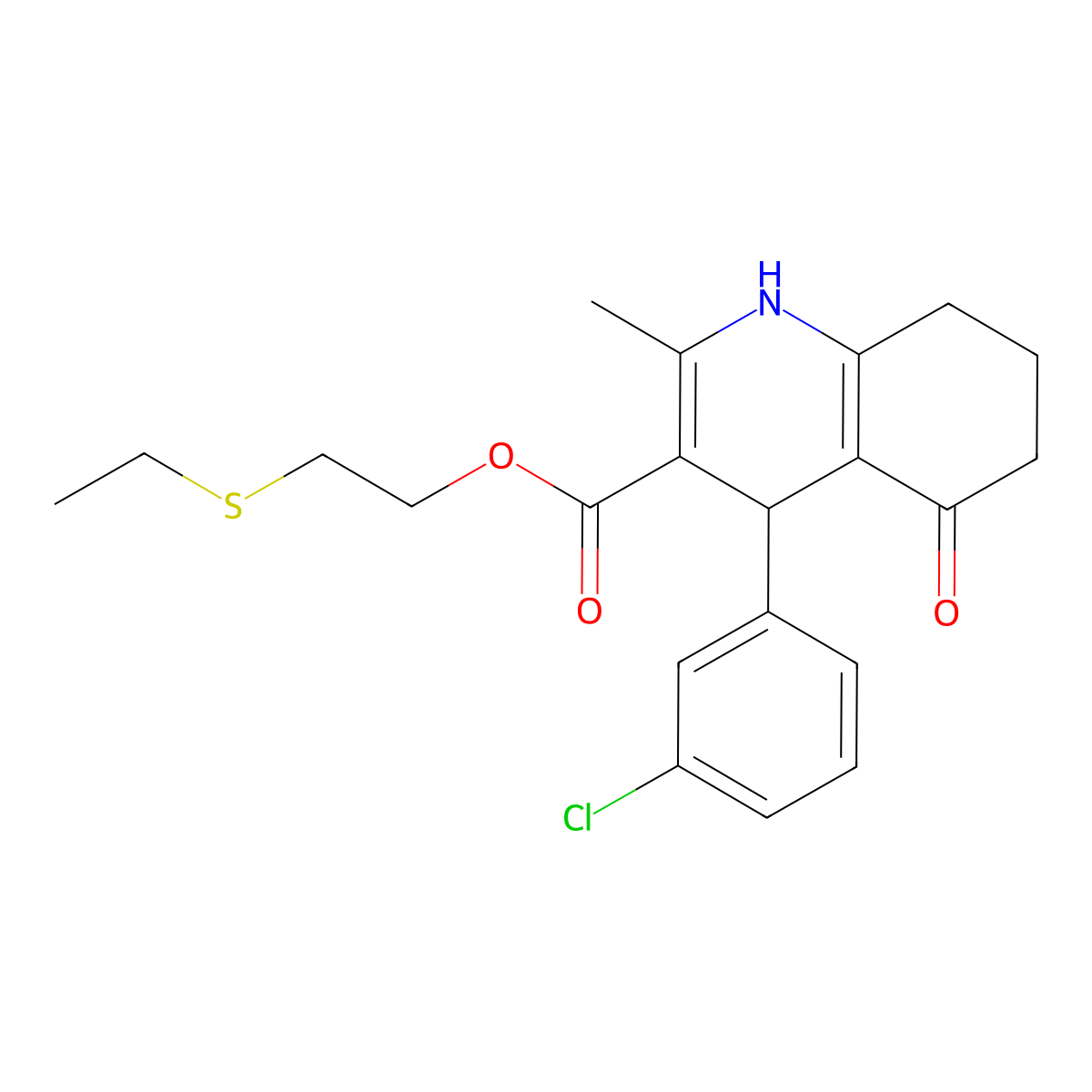 2-(Ethylsulfanyl)ethyl 4-(3-chlorophenyl)-2-methyl-5-oxo-1,4,5,6,7,8-hexahydroquinoline-3-carboxylate molecular structure, CAS 329073-47-4