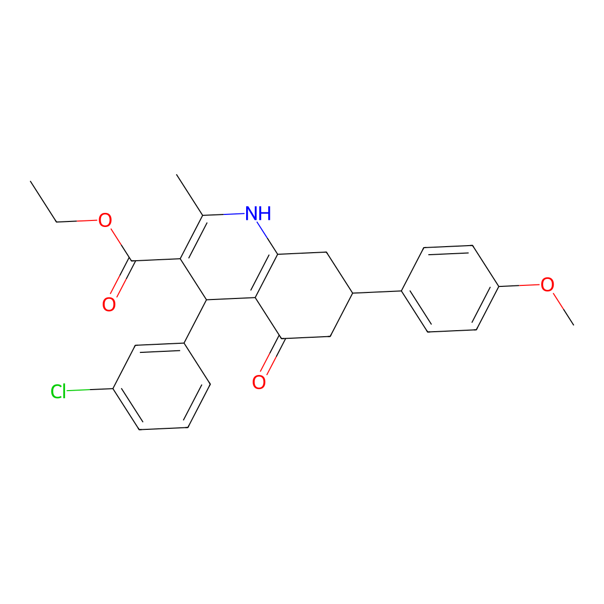Ethyl 4-(3-chlorophenyl)-7-(4-methoxyphenyl)-2-methyl-5-oxo-1,4,5,6,7,8-hexahydroquinoline-3-carboxylate molecular structure, CAS 329073-49-6