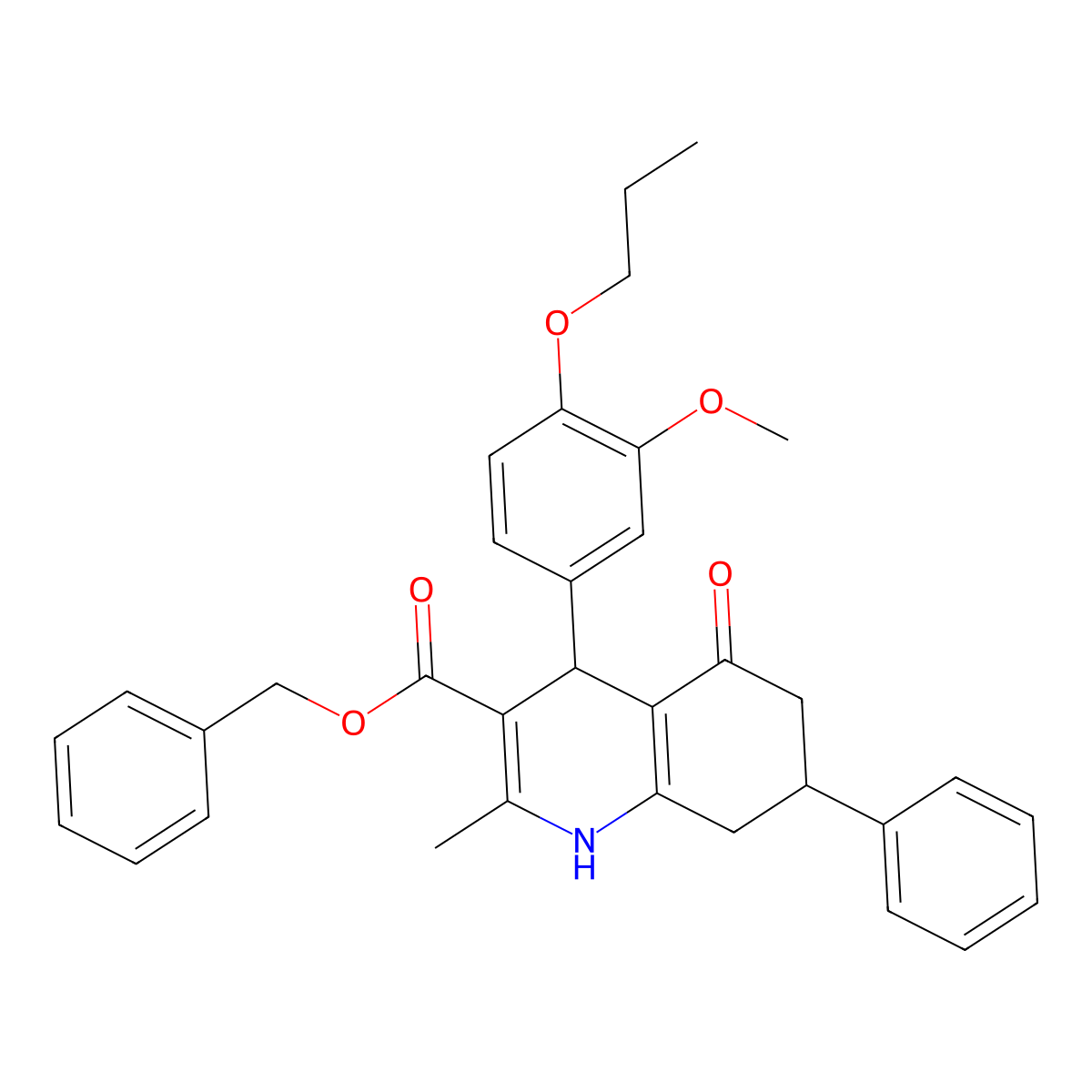 Benzyl 4-(3-methoxy-4-propoxyphenyl)-2-methyl-5-oxo-7-phenyl-1,4,5,6,7,8-hexahydroquinoline-3-carboxylate molecular structure, CAS 329073-58-7