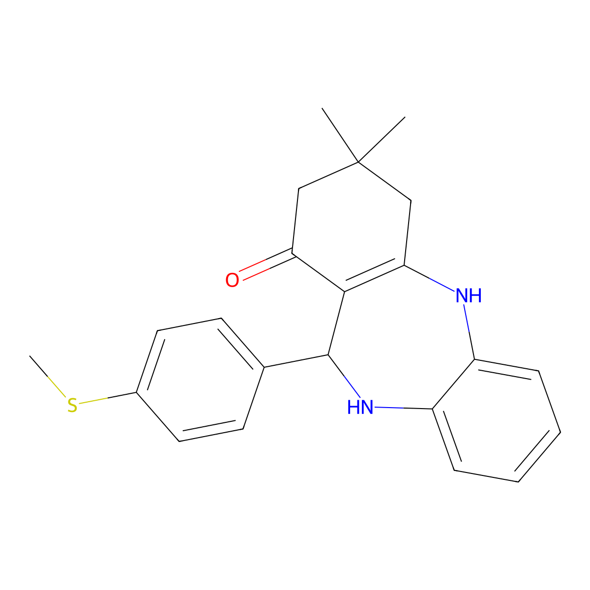 9,9-dimethyl-6-(4-methylsulfanylphenyl)-6,8,10,11-tetrahydro-5H-benzo[b][1,4]benzodiazepin-7-one molecular structure, CAS 329073-65-6