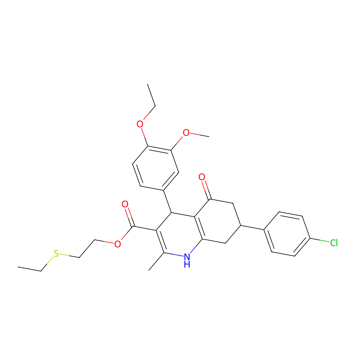2-(Ethylsulfanyl)ethyl 7-(4-chlorophenyl)-4-(4-ethoxy-3-methoxyphenyl)-2-methyl-5-oxo-1,4,5,6,7,8-hexahydroquinoline-3-carboxylate molecular structure, CAS 329073-67-8